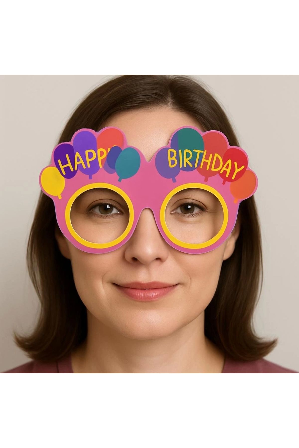 Nemere Balon Desenli Karton Doğum Günü Gözlükleri 6 Adet Pembe Renk