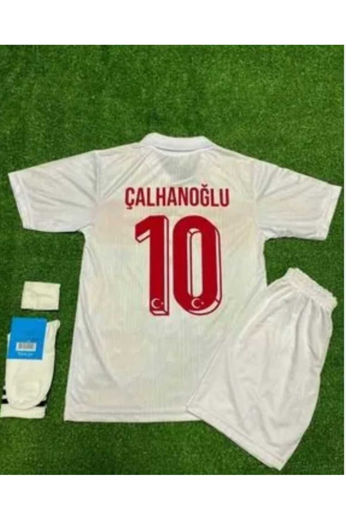 Marka Extra Türkiye Euro 2024 Beyaz Çocuk FUTBOL Forması 4'Lü Set FORMA ŞORT ÇORAP BİLEKLİK HAKAN ÇALHANOĞLU 10