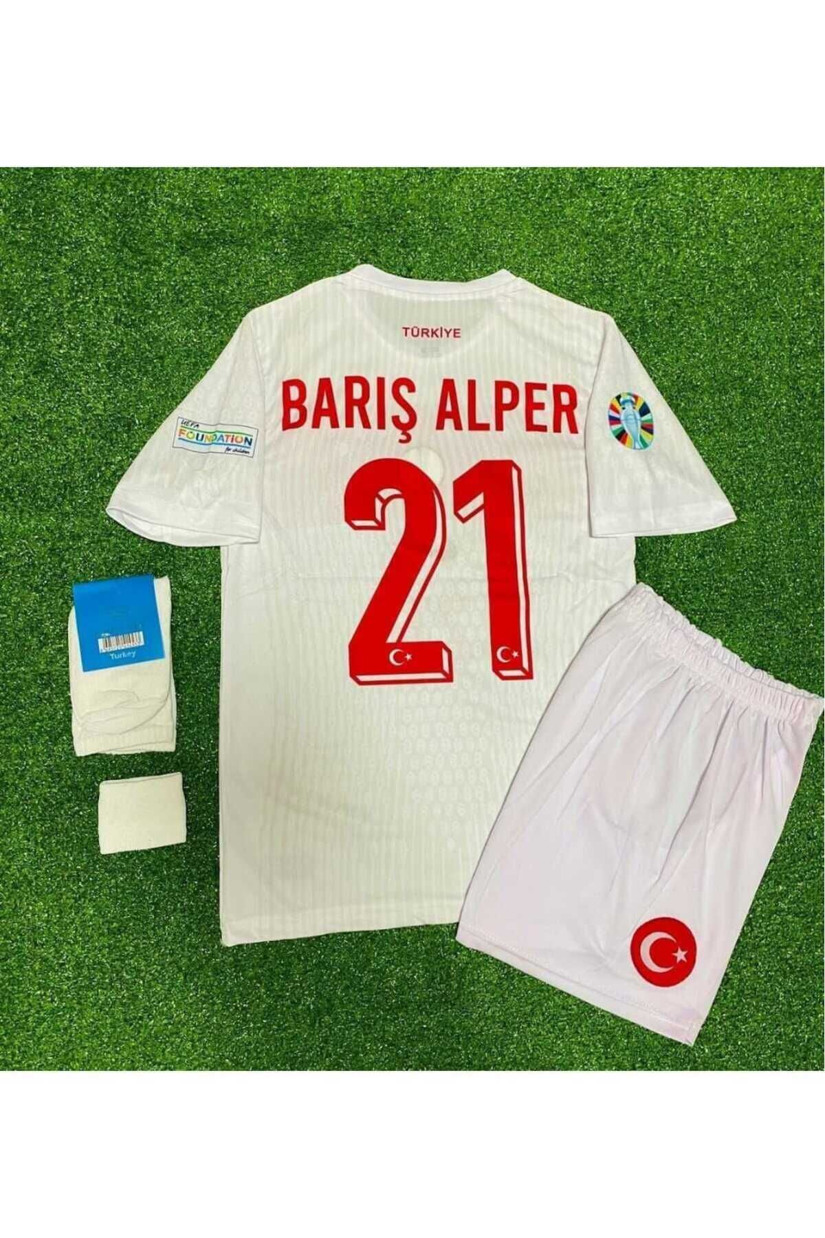 Marka Extra Türkiye Euro 2024 Beyaz Çocuk FUTBOL Forması 4'Lü Set FORMA ŞORT ÇORAP BİLEKLİK BARIŞ ALPER 21
