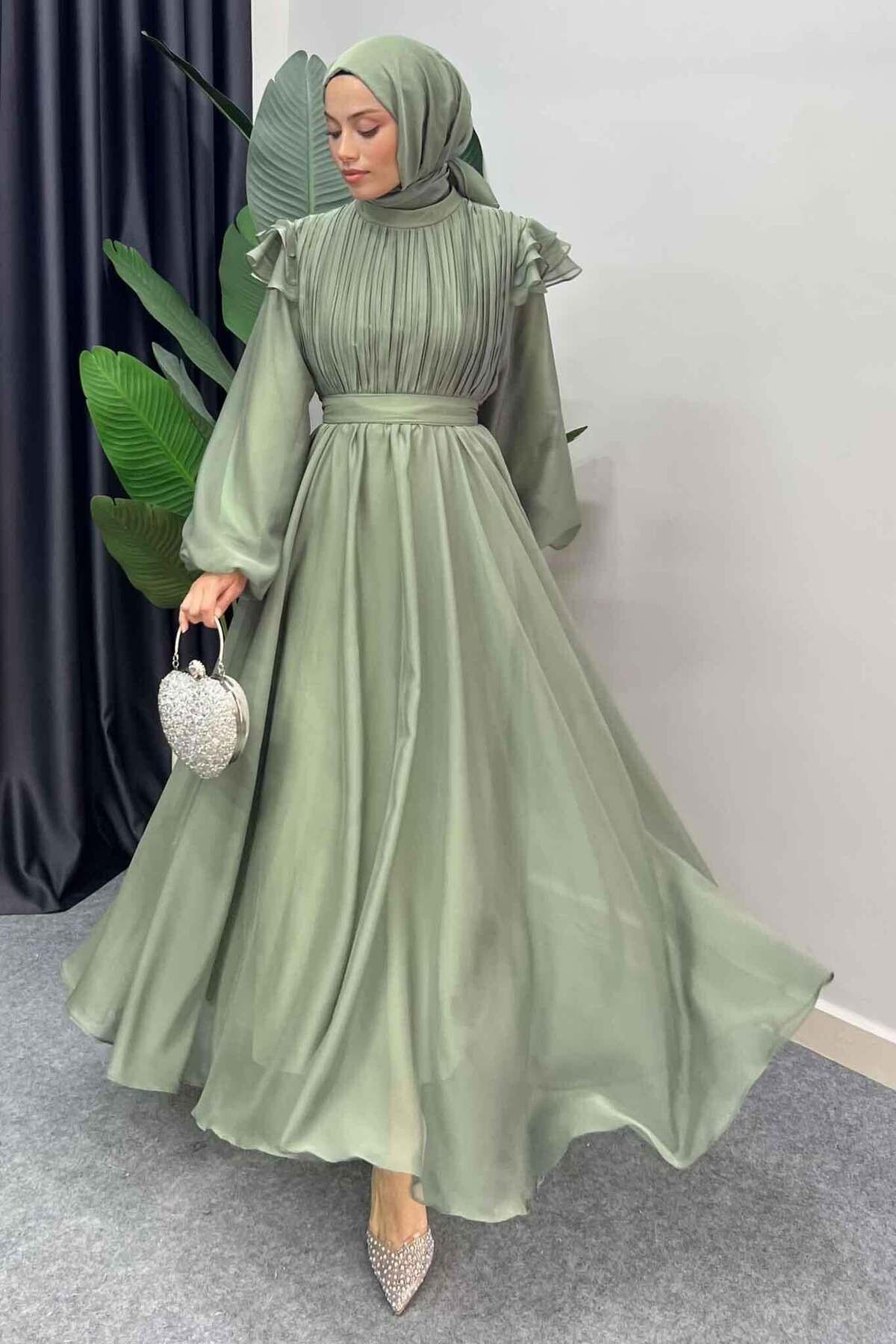 Rimel Moda Peri Pırlanta Abiye Elbise Su Yeşili