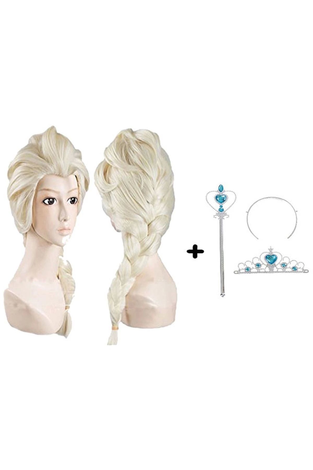 Nemere Örgülü Karlar Ülkesi Frozen Elsa Peruğu Tacı ve Sopası Çocuk Boy