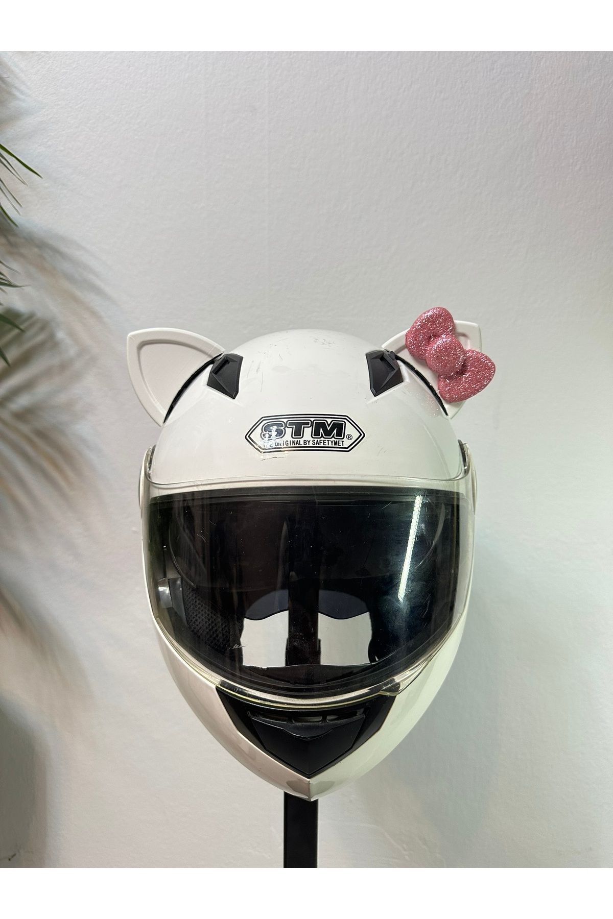 Butik Motor & Motosiklet Pembe Fiyonklu Kedi Kulak Kask Dış Aksesuarı