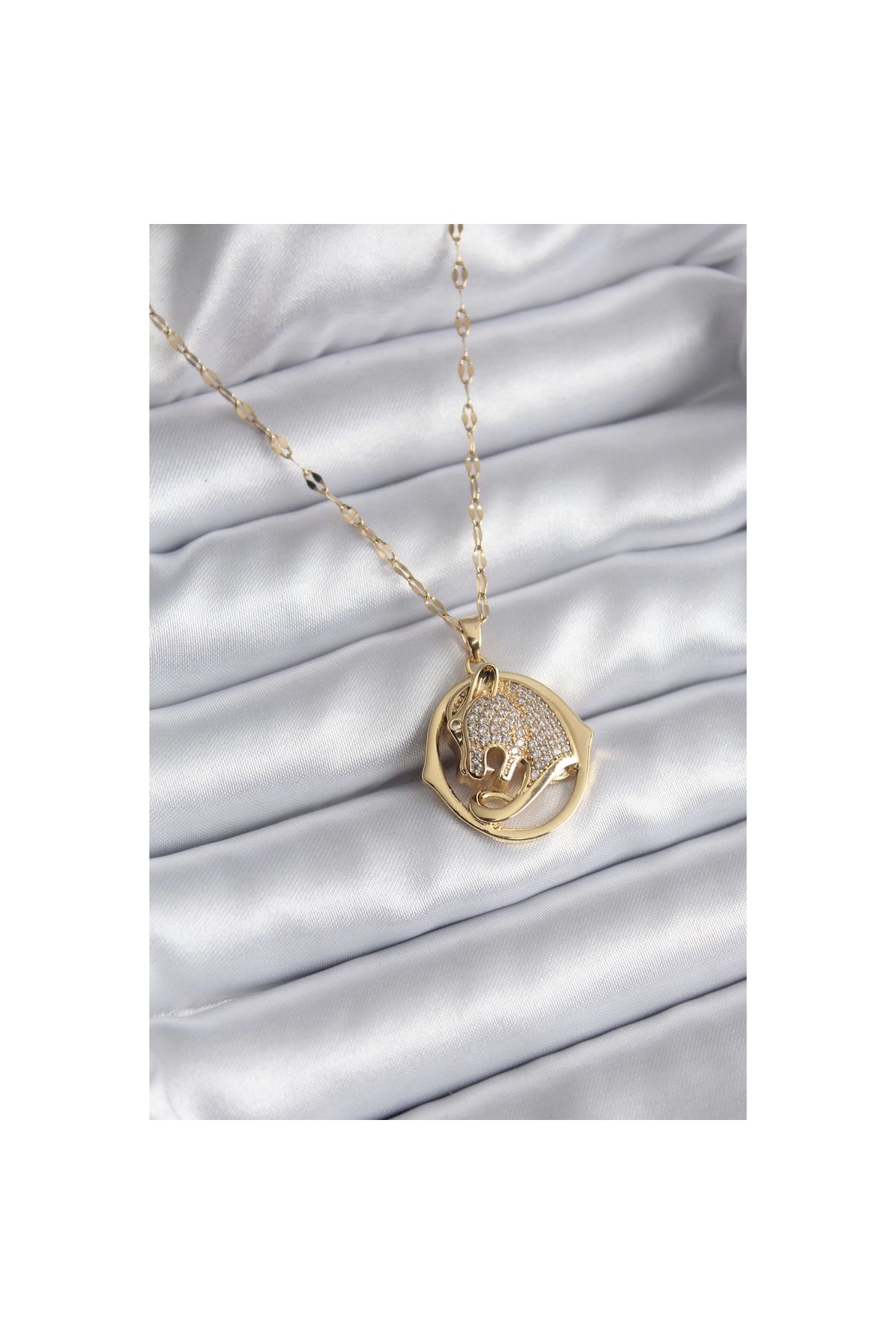 Narnuga 316L Çelik Gold Renk Zirkon Taşlı Puma Model Kadın Kolye - TJ-BKO8178