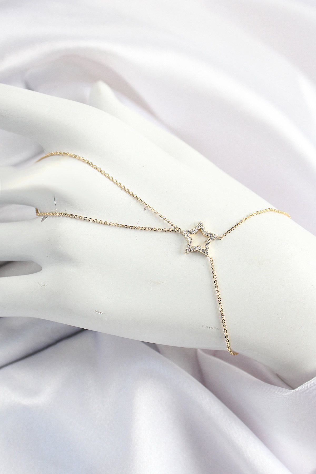 MR RZN STORE Pirinç Gold Renk Zirkon Taşlı Yıldız Model Şahmeran - Lisinya