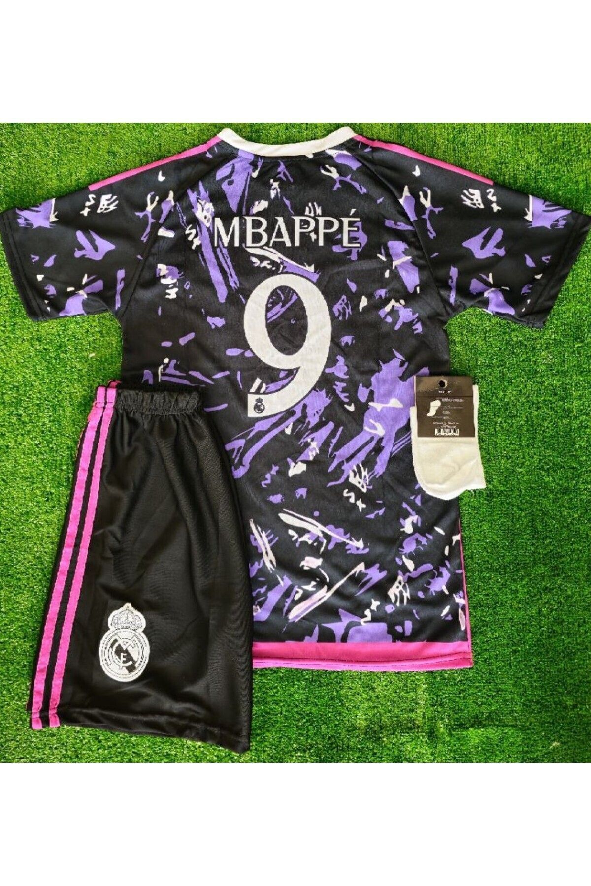 FAMİLYSTAN 'Real'madrid' 'Kylian MBAPPE 9 Siyah-Mor Özel Tasarım Çocuk Forması 4Lü Set