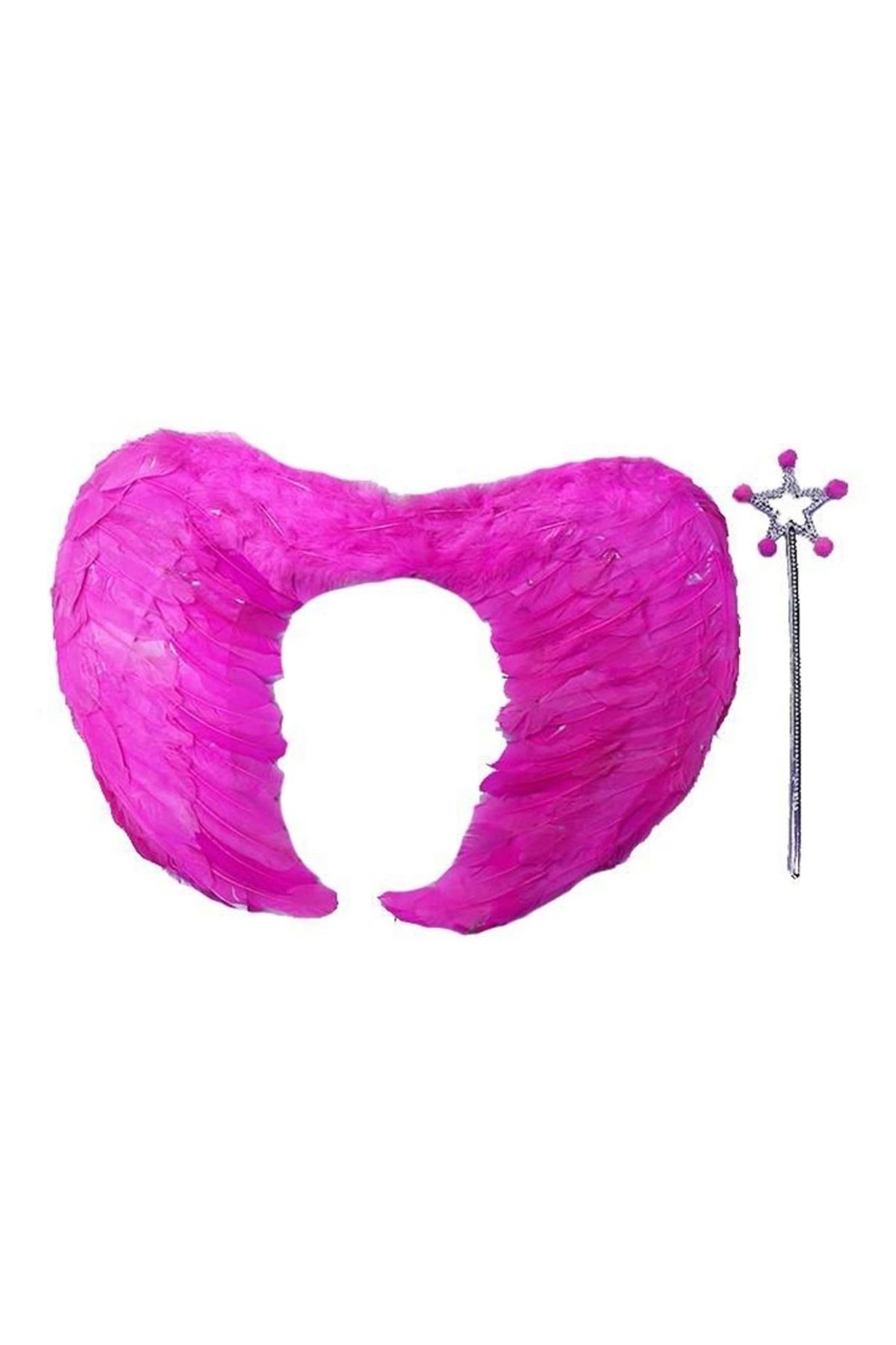 Nemere Gerçek Tüylü Katlanabilir Çocuk Pembe Melek Kanadı ve Asa Seti 40x55 cm