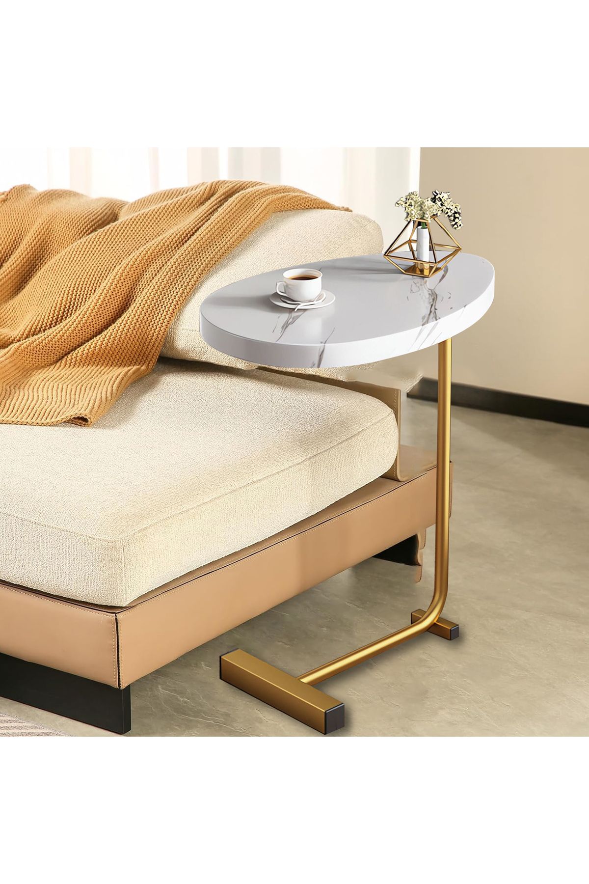 VINNYSEN-Side Table, C Shaped End Table, Side Tables Living Room, Small Coffee Table with Metal Frame 6