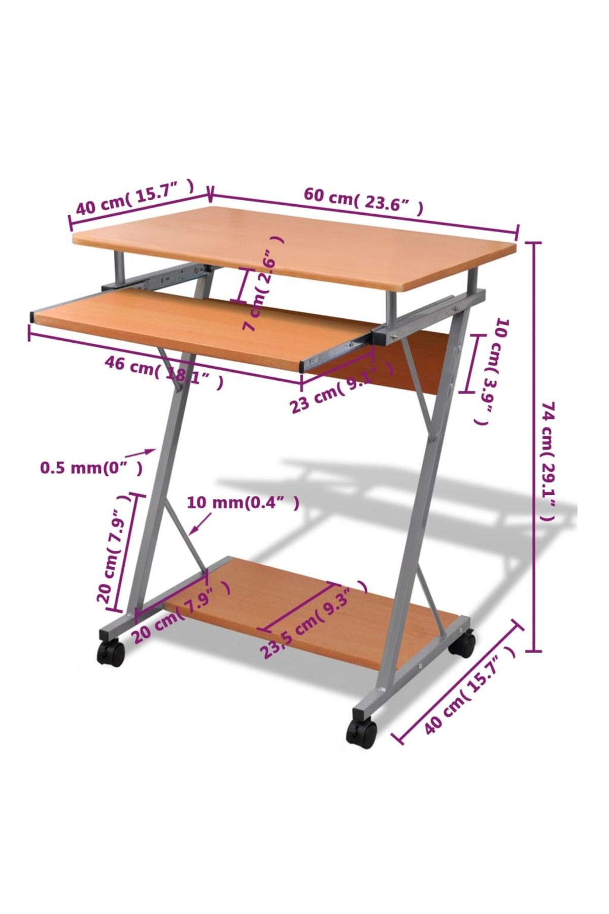 vidaxl-Compact Computer Desk with Pull-out Keyboard Tray Brown 3