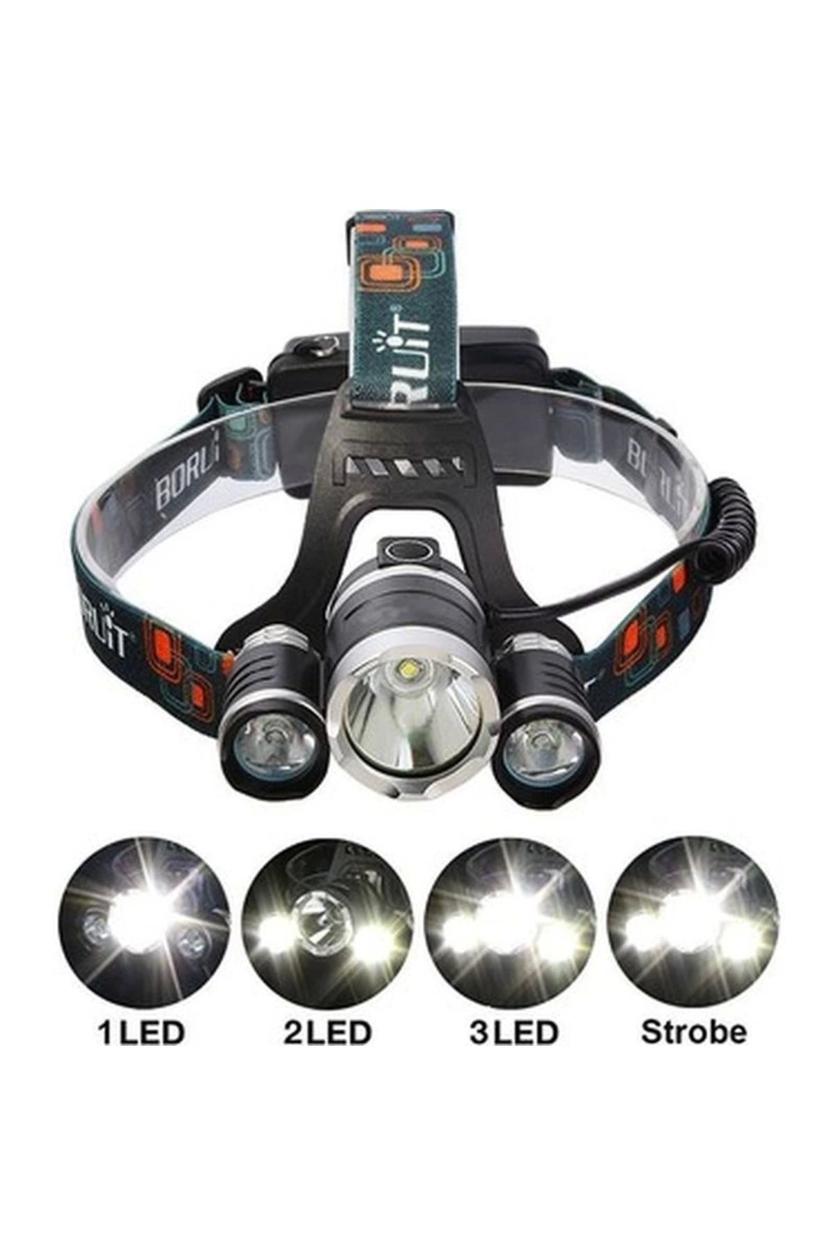 Nemere Boruit T6 Kafa Feneri 5000 Lumens 3Xcree Xm-T6+2R5 Lamba Led Kamp Lambası