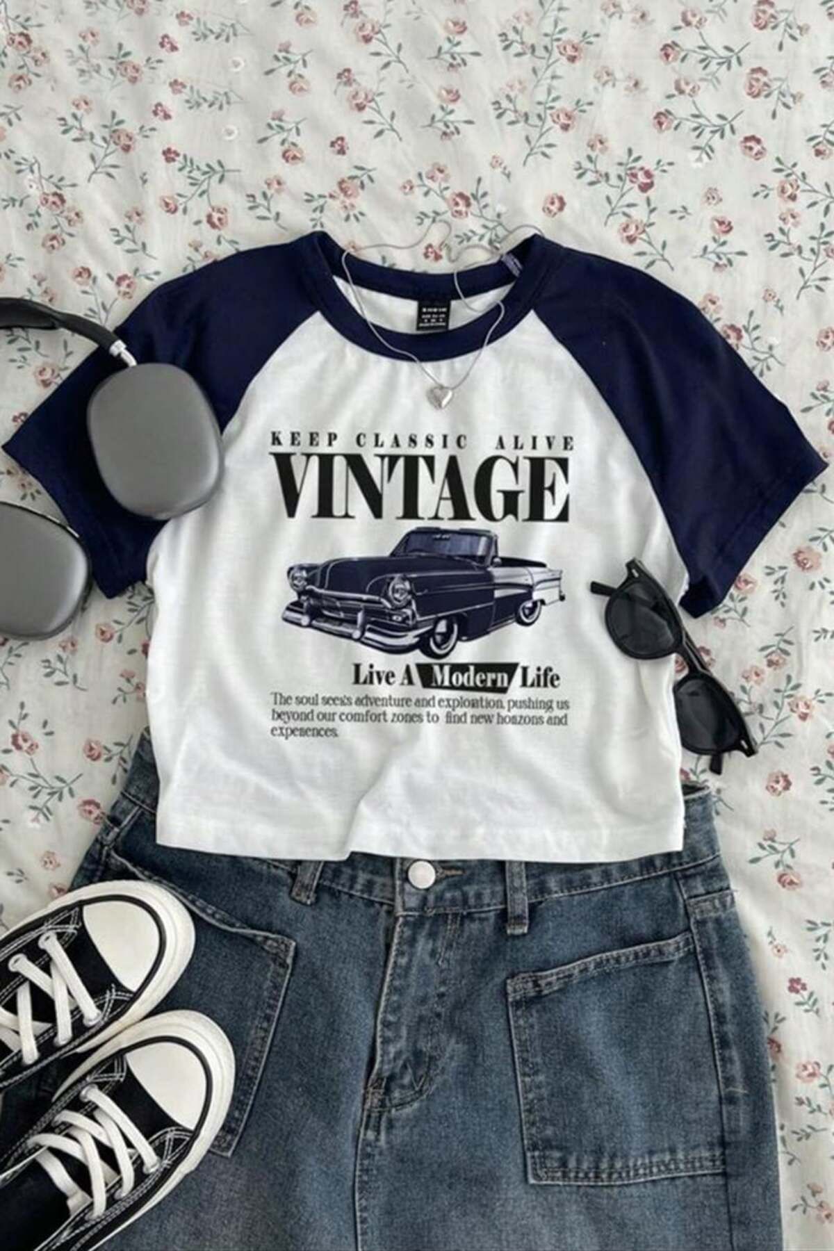 Köstebek Vintage Car Old School Raglan Kollu Tişört