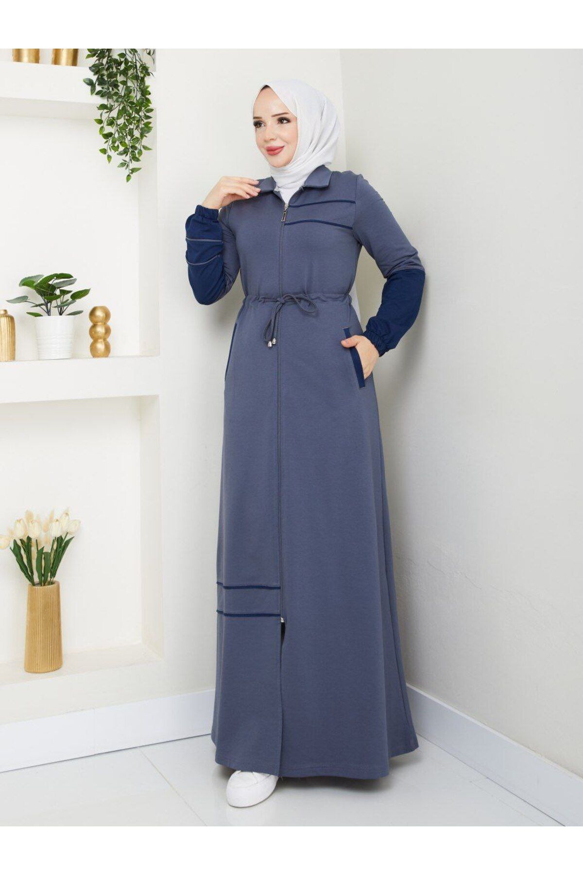 moda4b Kadın Spor Kap – İki Aplike Pamuklu Tesettür Kap n-05443 _ Gri