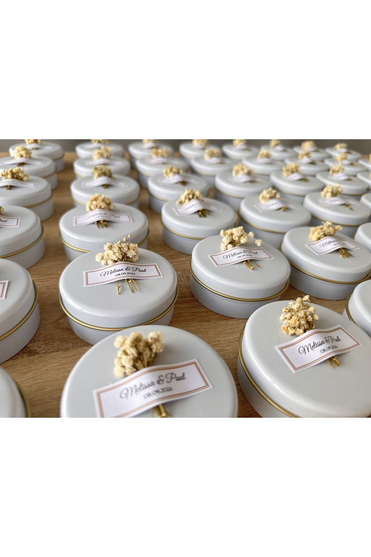 MoreAndMoreCandles Kişiselleştirilmiş Mini Buket ve Çiçekli Soya Mum - Düğün, Nişan, Kına, Bebek Hediyelik (10 Adet)