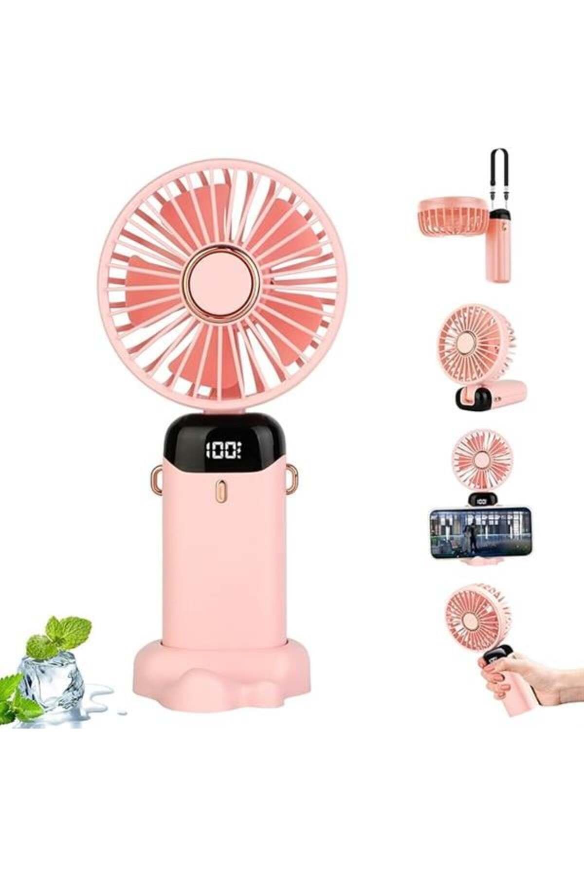 DENİZBİLİŞİM Usb Şarjlı Taşınabilir Katlanabilir El Fanı Pembe Renk