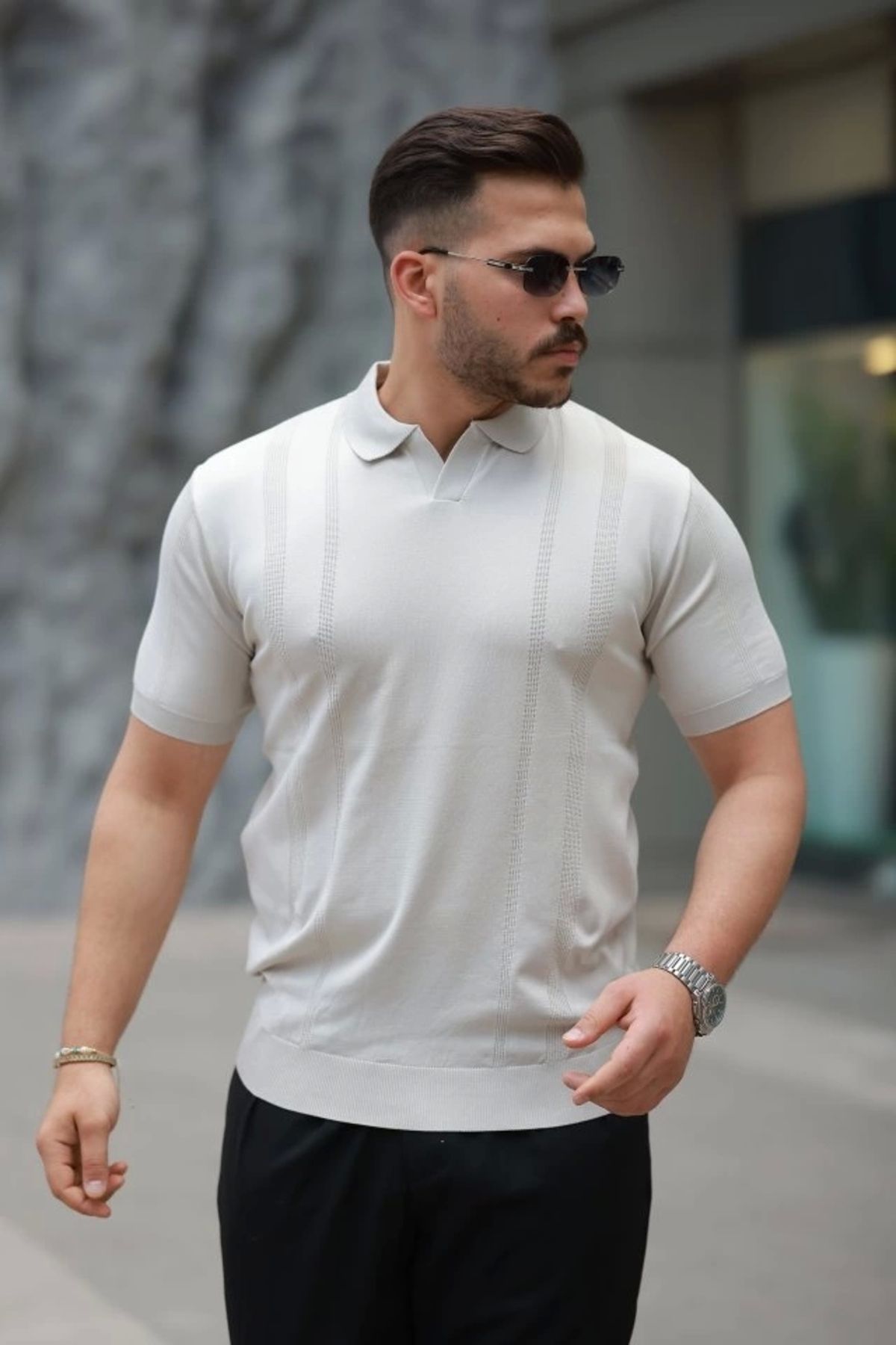 Butik Erkek Hemşire Yaka Kısa Kollu Tişört