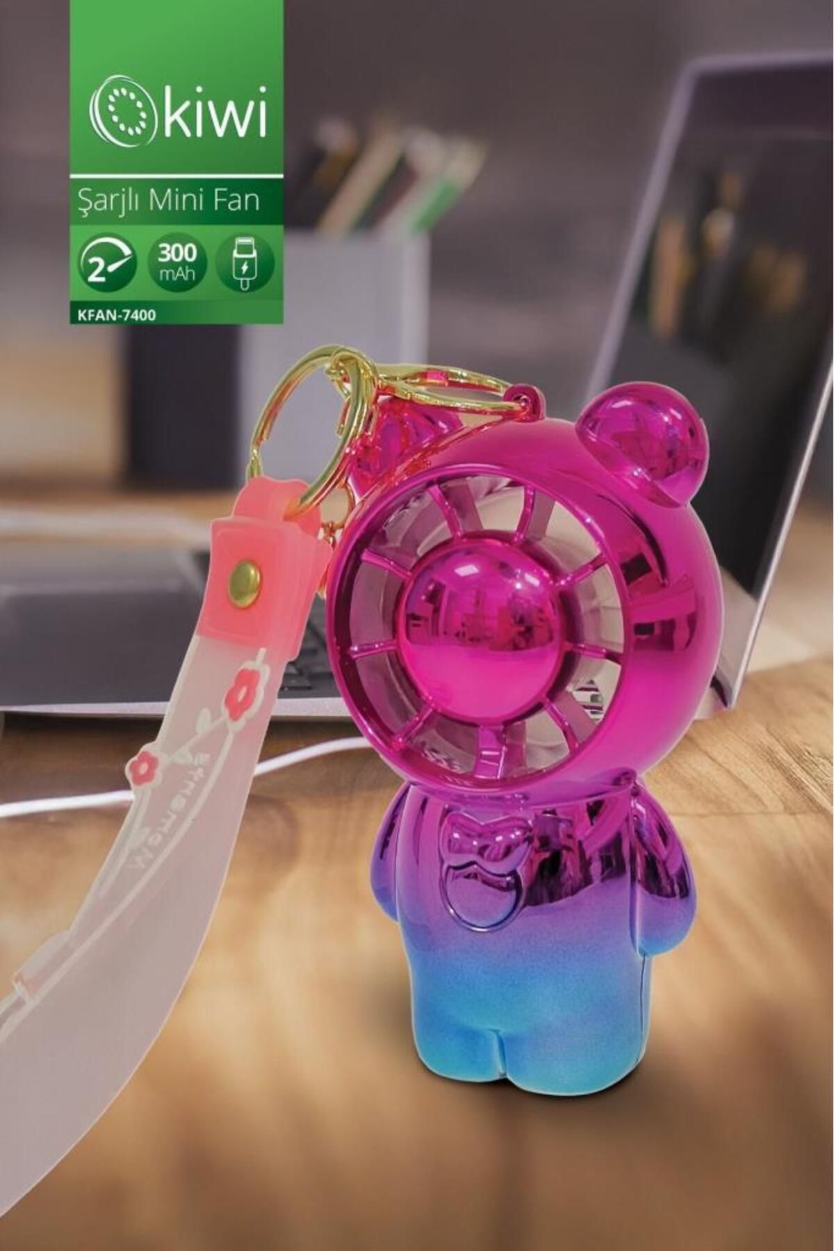 Kiwi KFAN-7400 Şarjlı Portatif Taşınabilir Ultra Sessiz Mini Fan Pembe