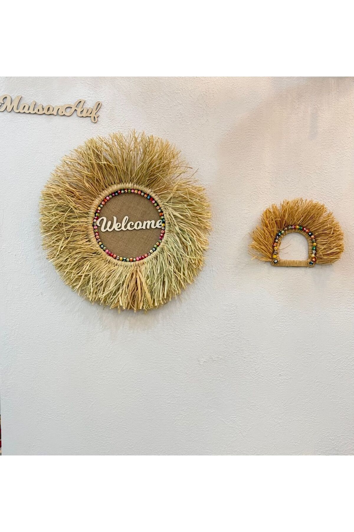 Maison Avf 2'li Welcome Renkli Boncuklu Kapı Süsü & Yarım Yelpaze Set