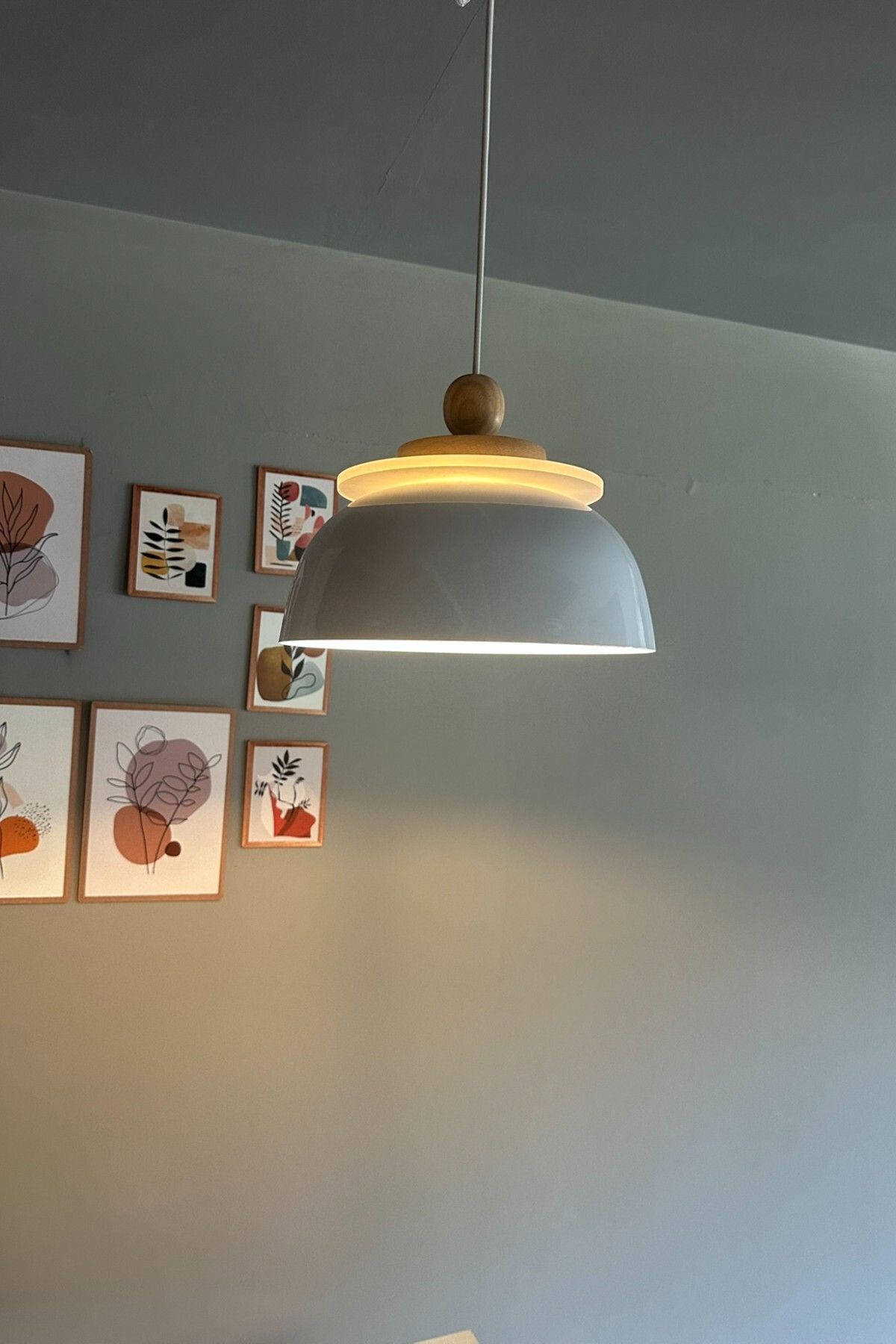 Bamyum Revola Beyaz Tekli Avize Ahşap Boncuk Başlık Iç Mekan Aydınlatma Dekoratif Mutfak Cafe Salon