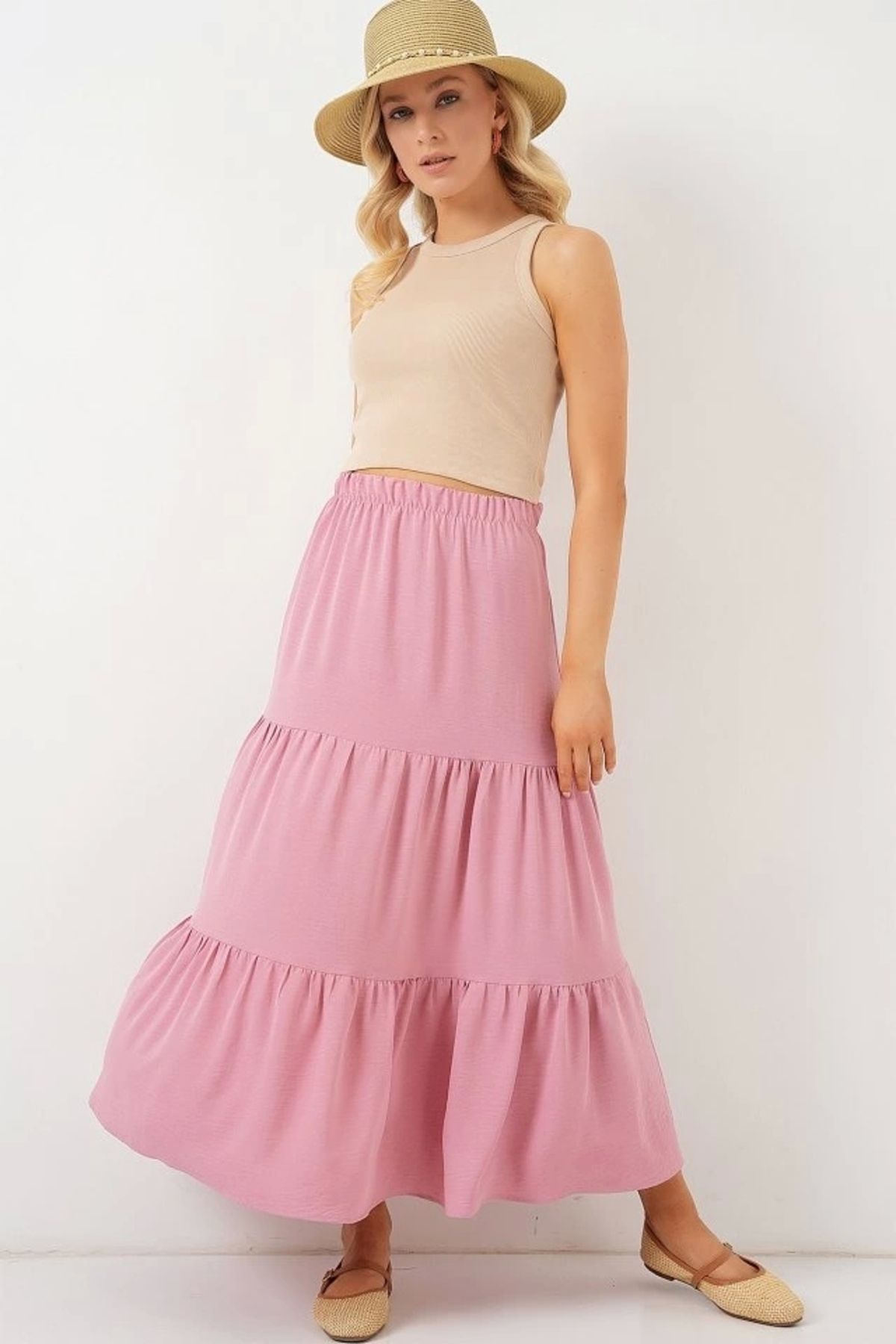 Butik Ayrobin Uzun Etek 8048 - Pudra