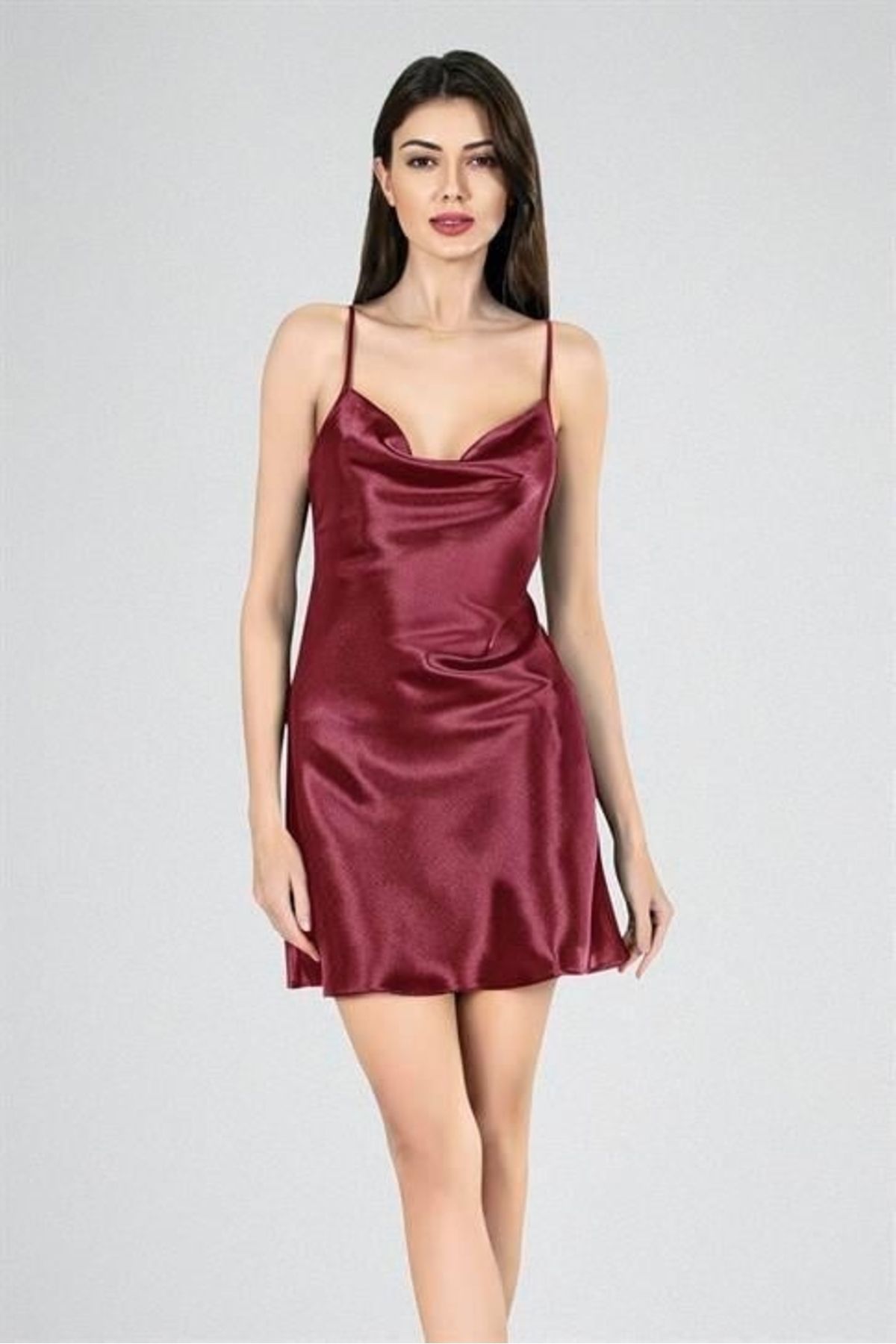 Moon wear Kısa Gecelik Degaje Bordo 7740