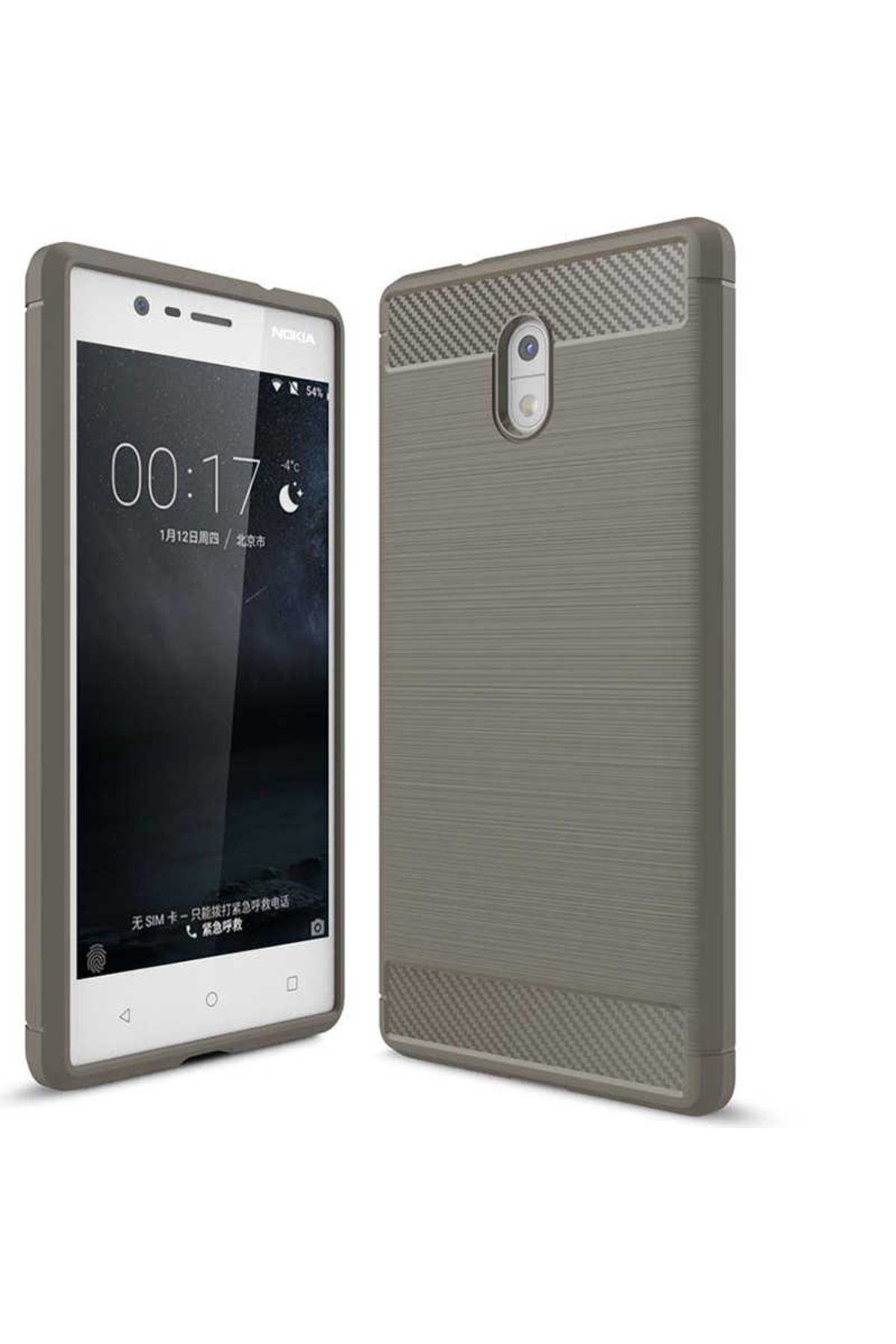 Ehr. Nokia 6 ile Uyumlu Kamera Korumalı Darbe Önleyici Carbon Brushed Silikon Kılıf