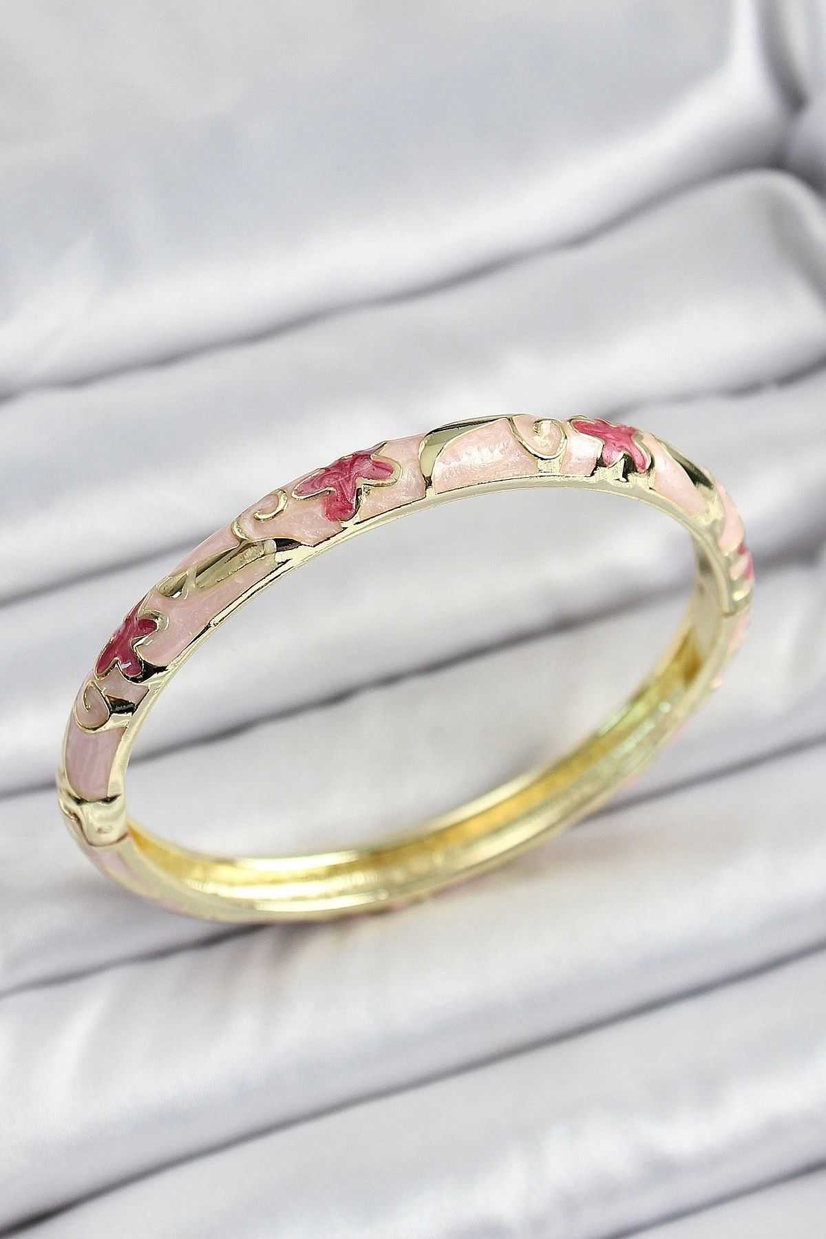 GLIMMERY Mineli Pirinç Pembe Çiçek Motifli Kadın Kelepçe