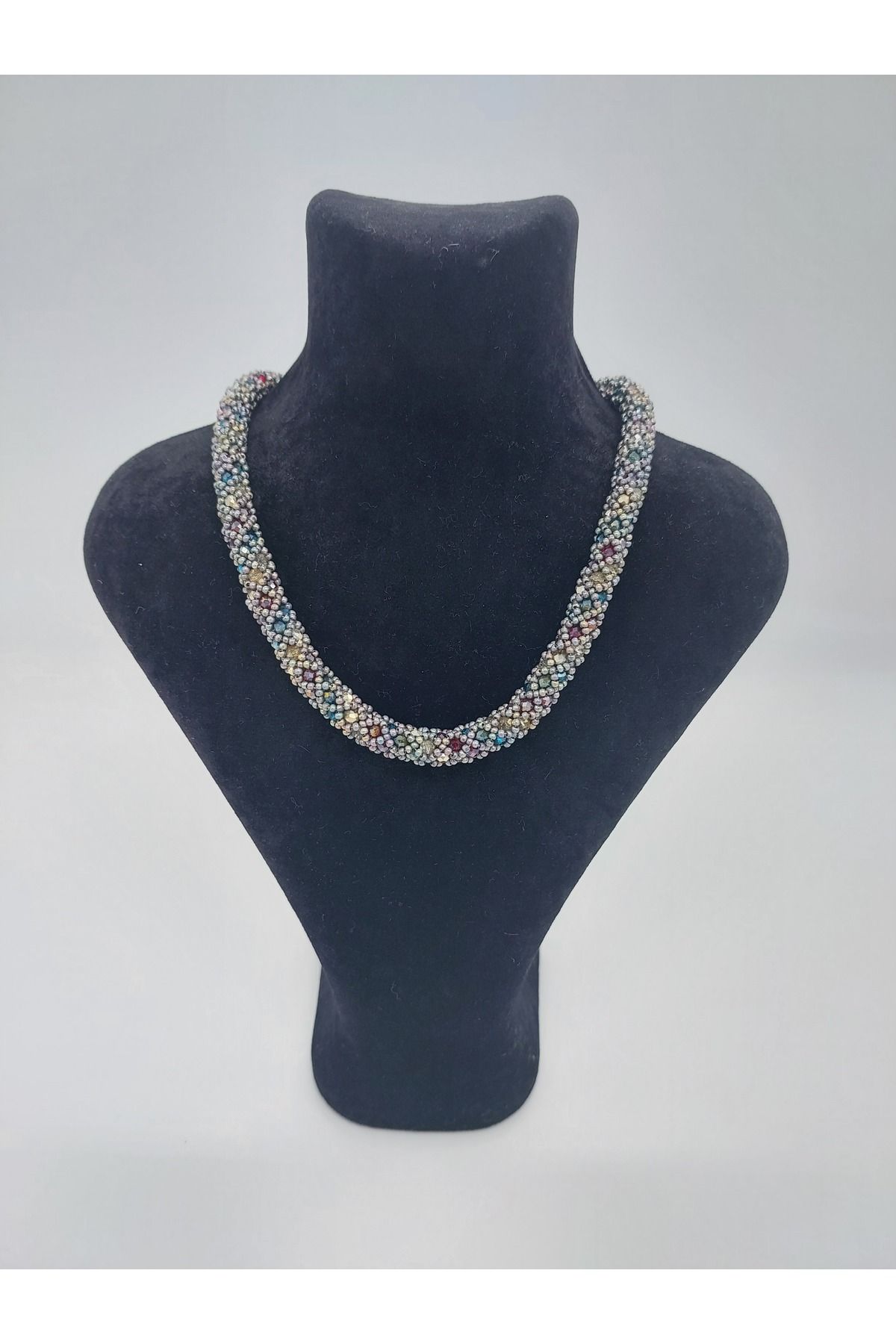 R G Handmade Design "Gökkuşağı Işıltısı" El Yapımı Kristal ve Kum Boncuk Kolye