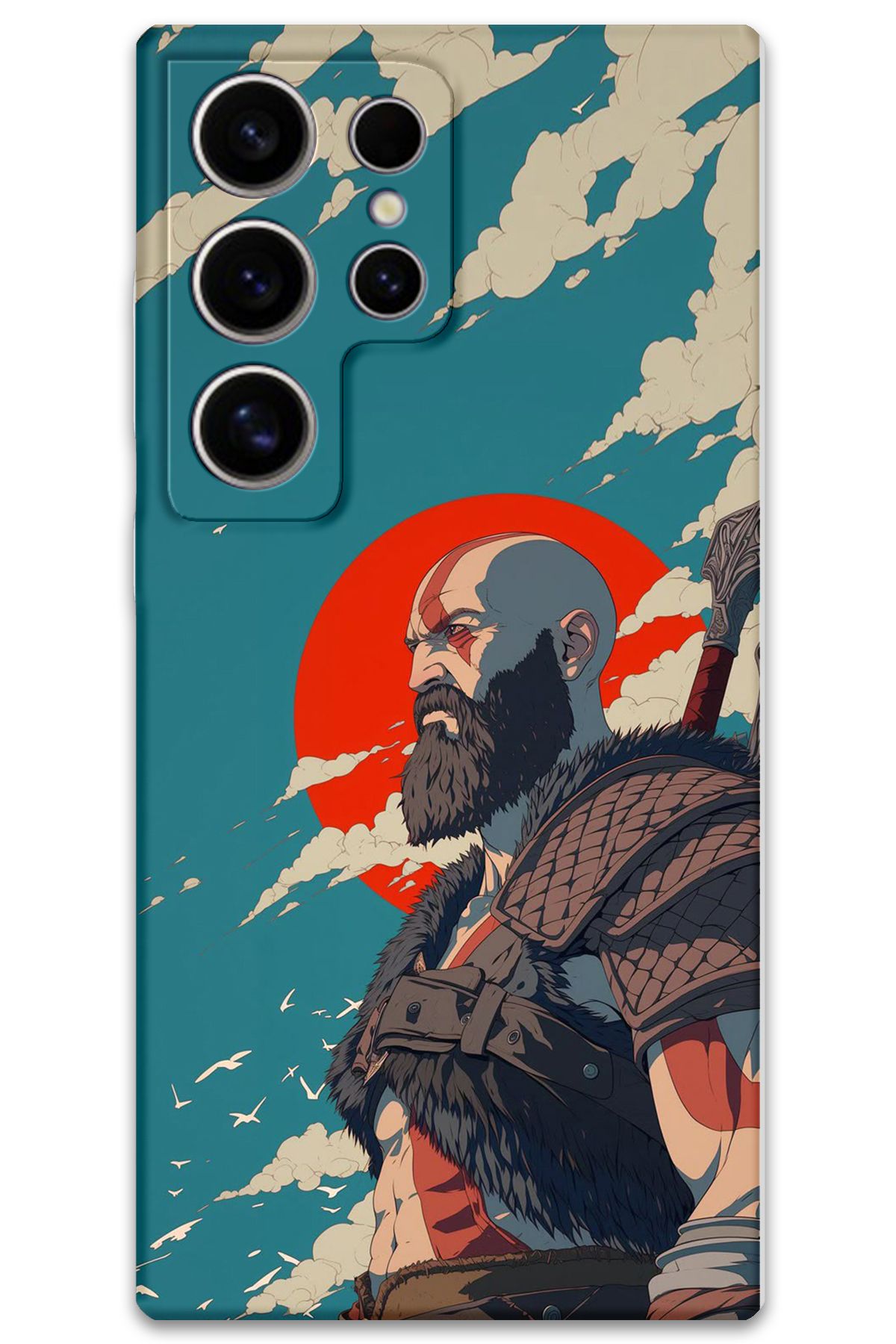 Gramaphone Galaxy S23 Ultra Uyumlu Kratos Desenli Telefon Kılıfı + Ekran Koruyucu - 5824
