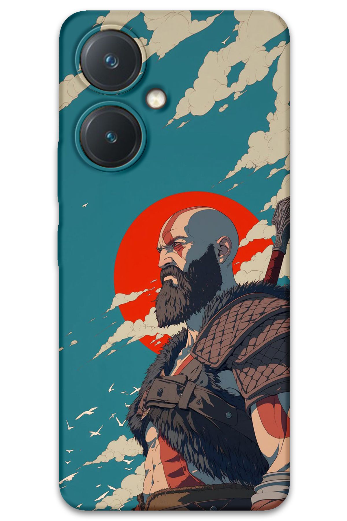 Gramaphone Vivo Y27 Uyumlu Kratos Desenli Telefon Kılıfı + Ekran Koruyucu - 5824