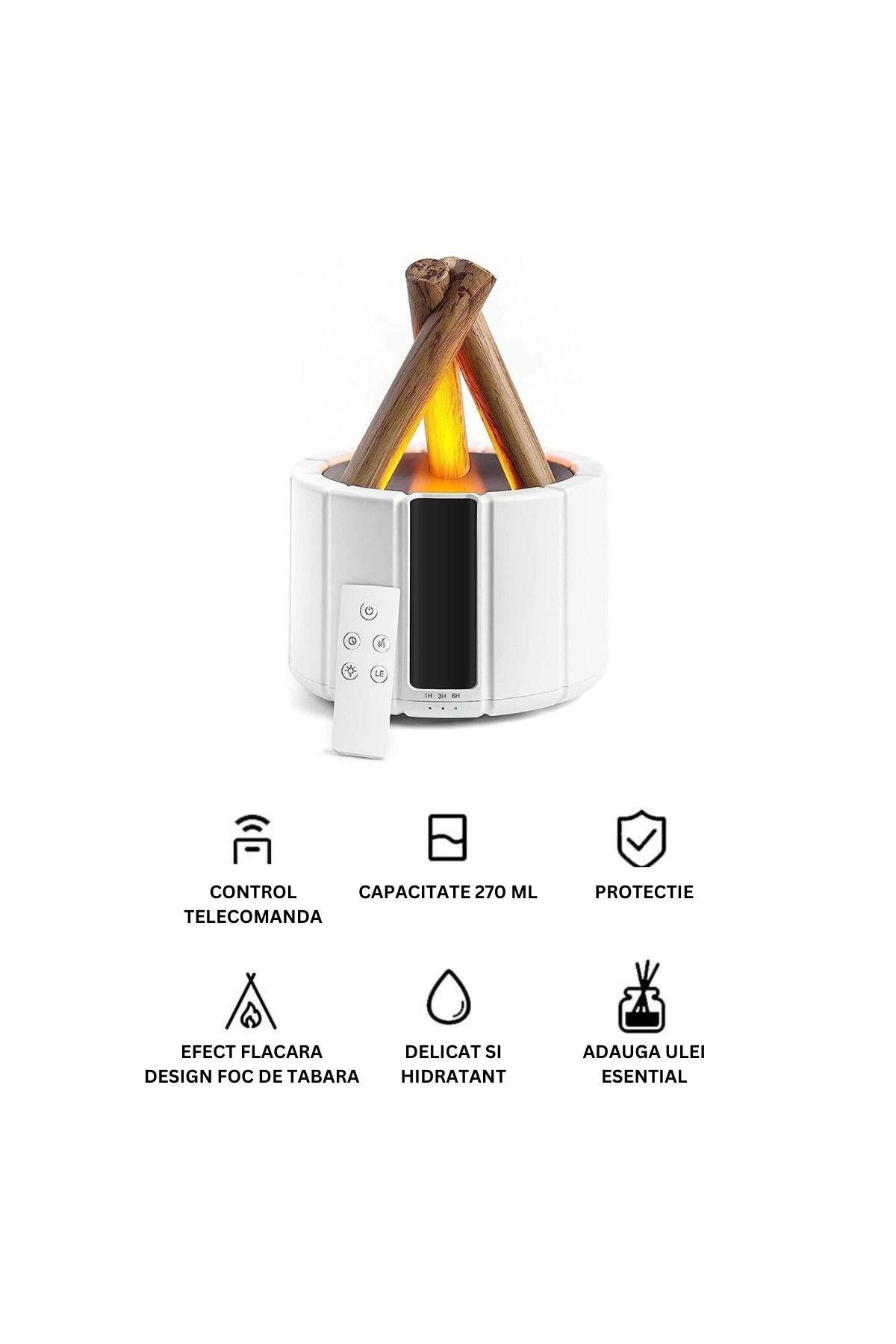 ATOMKIT-Difuzor Aromaterapie, Umidificator sub forma Foc de Tabara, Multiple Culori ale focului, Alb 8