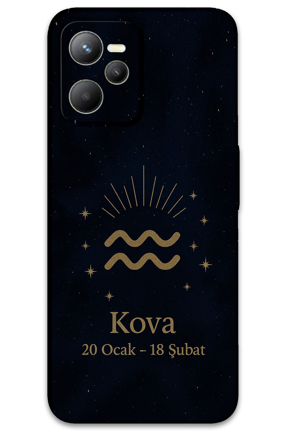 Gramaphone Realme C35 Uyumlu Kova Burcu Desenli Telefon Kılıfı + Ekran Koruyucu - 5778