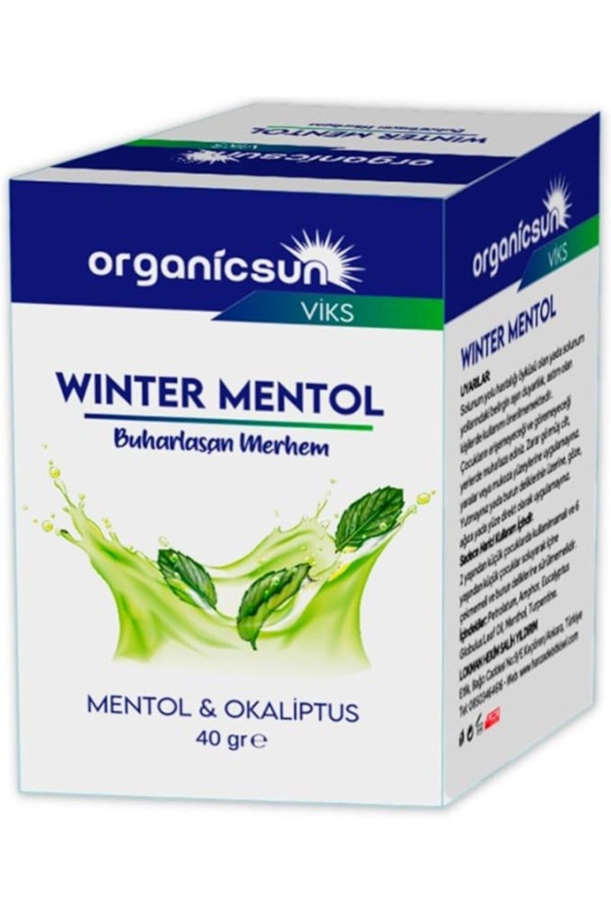 ShopZum Organicsun Winter Mentol Buharlaşan Merhem Viks Vikis Mentol Ve Okaliptus 40 Gr