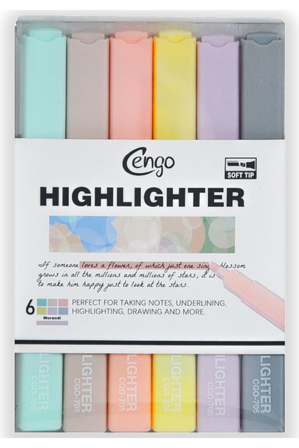 Cengo Kare Tipi Highlighter Fosforlu Kalem Morandi Renkler 6lı Set CGO705