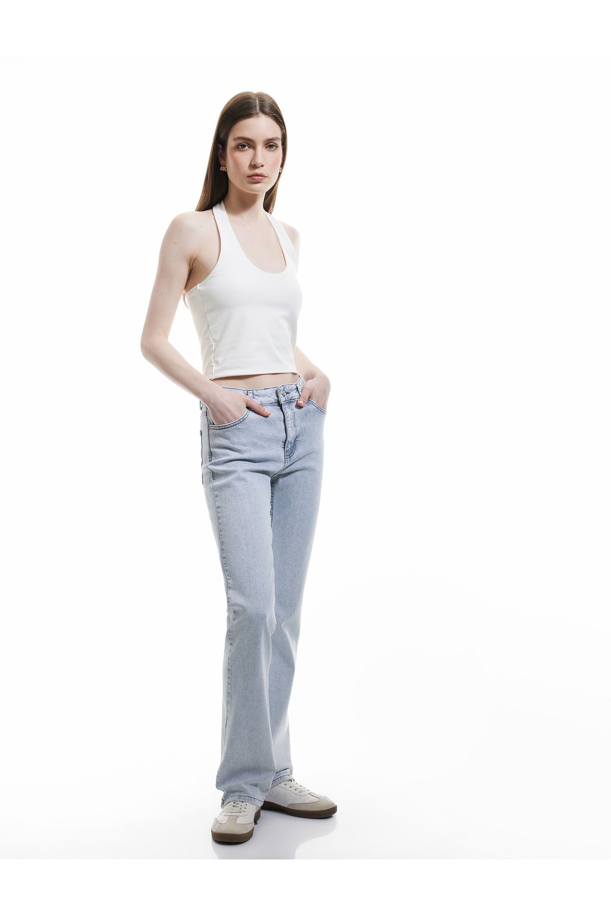 Koton Yüksek Bel İspanyol Paça Pamuklu Slim Fit Denim Pantolon - Flare Jean