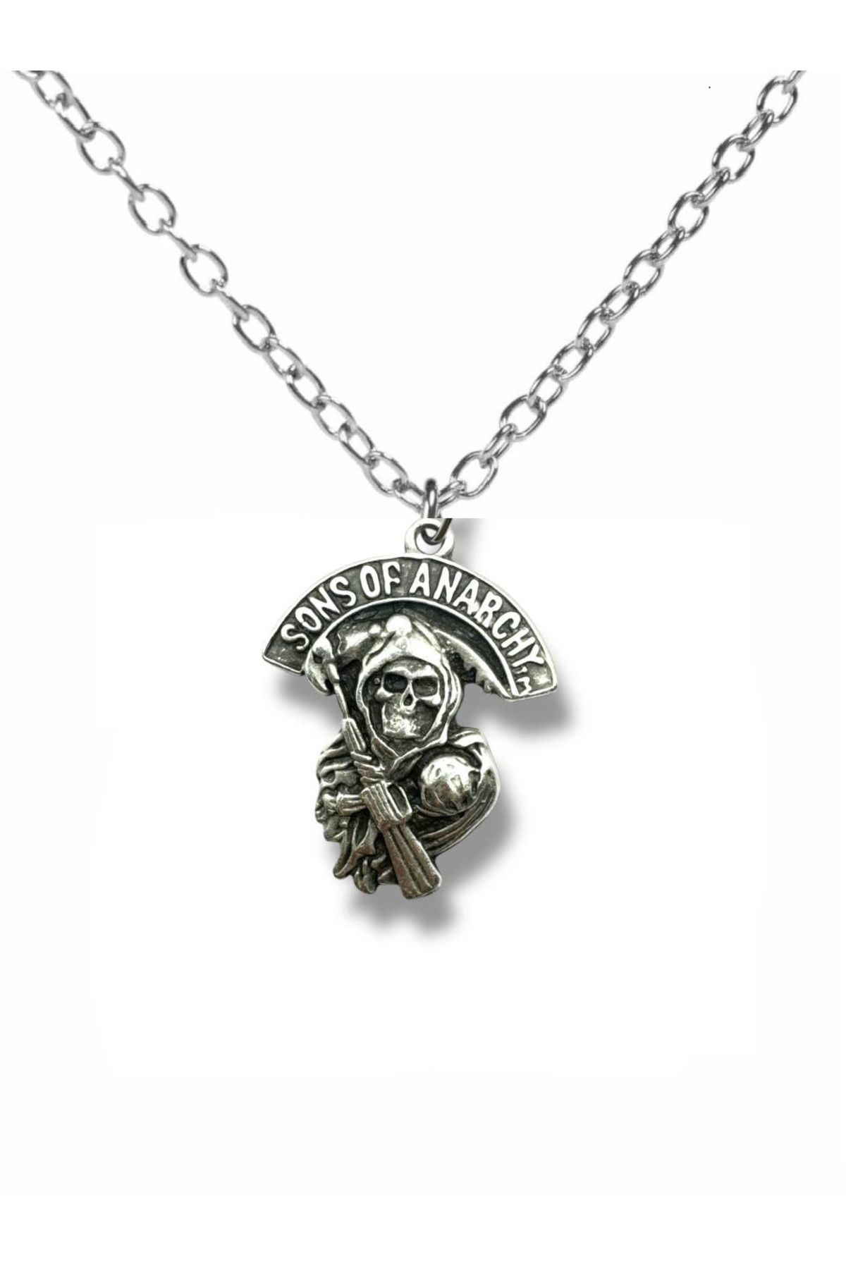 Herşey Nota Sons of Anarchy Logo Figürlü Gümüş Renk Unisex Metal Kolye – Biker ve Dizi Temalı Takı