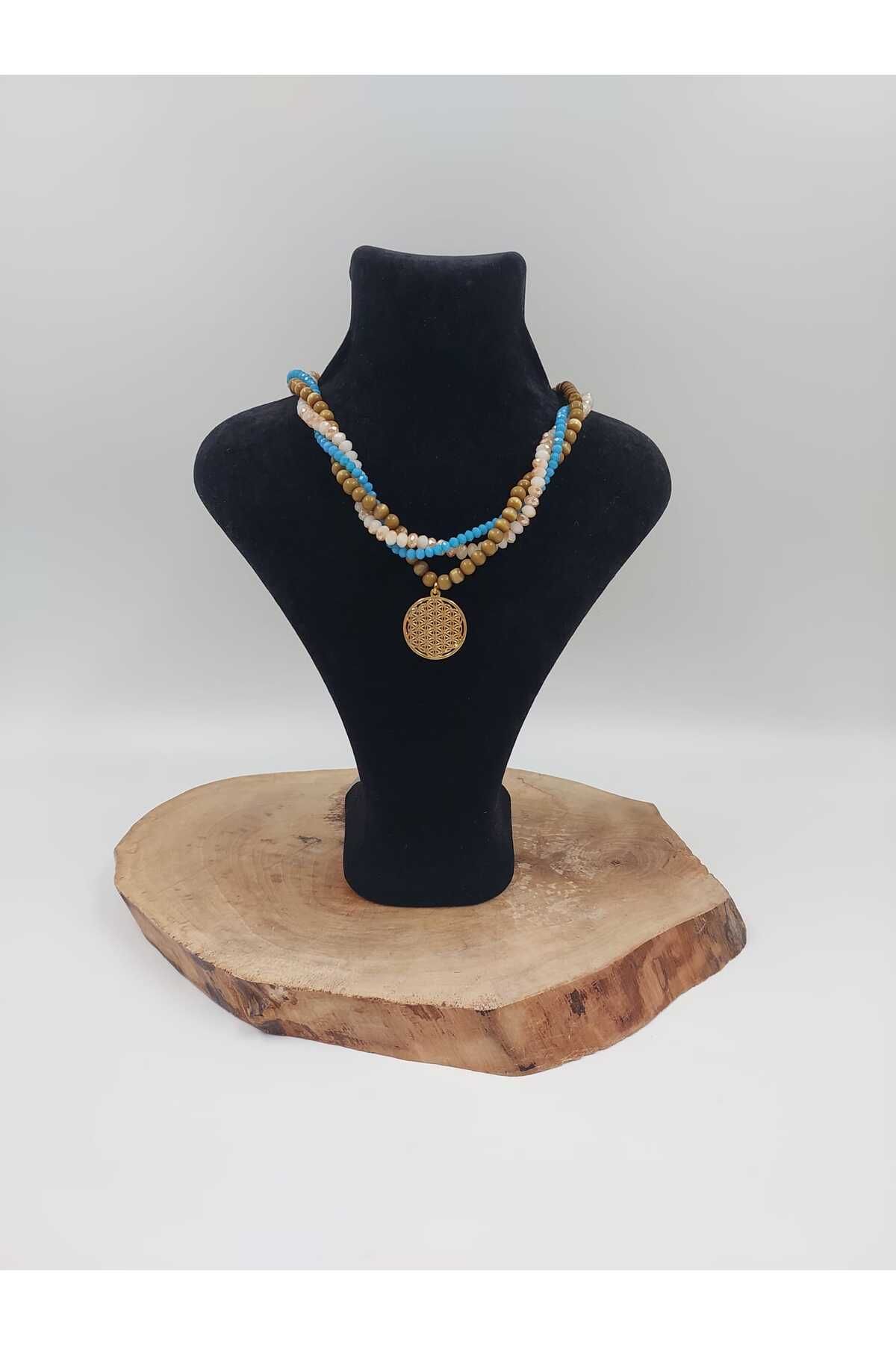R G Handmade Design Kristal ve Kedi Gözü Taşlı “Yaşam Enerjisi” Kolye – Yaşam Çiçeği Kolye Tasarımı