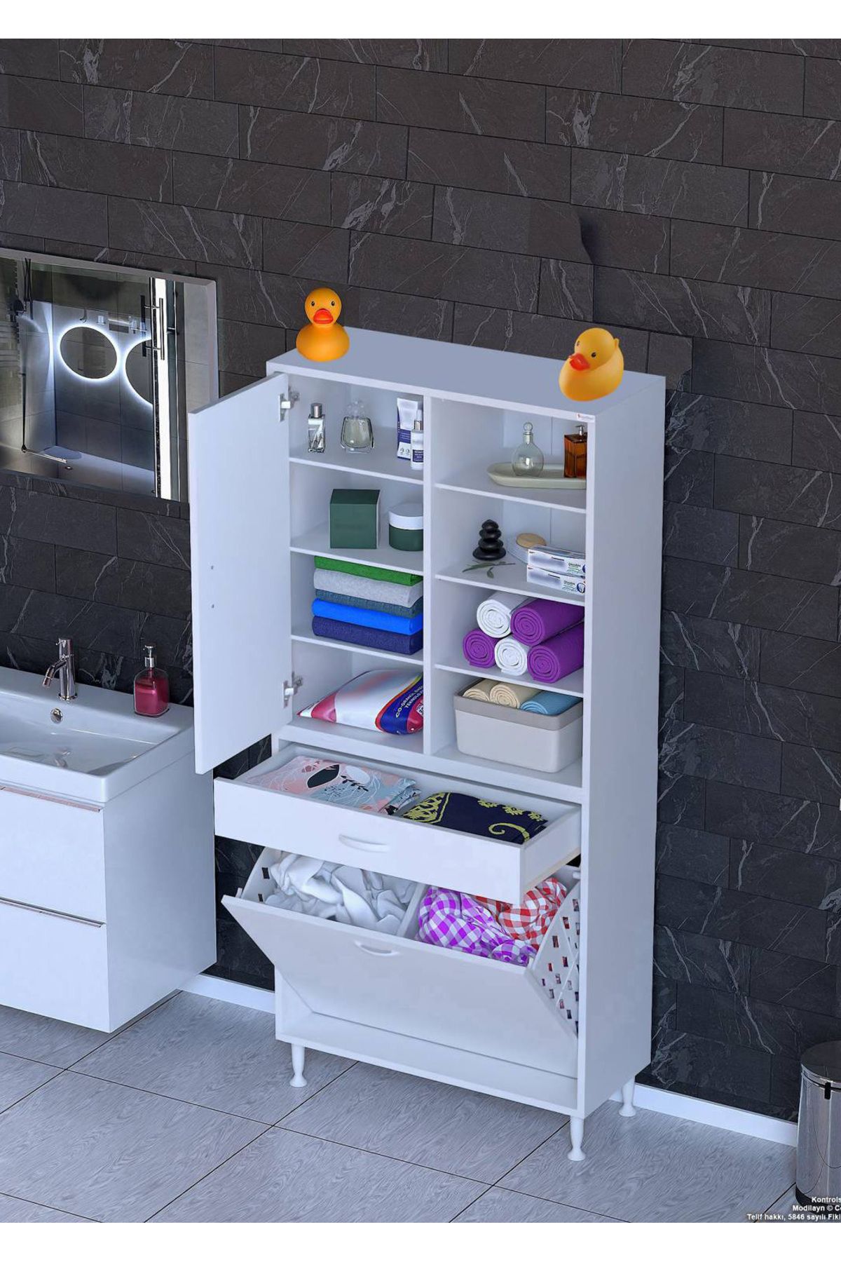 Modilayn 70x173x32,5cm 1 Çekmece, 2 Göz Sepet, 1 Kapak, 8 Raf Dar Alan Mutfak Dolabı Çok Amaçlı Dolap