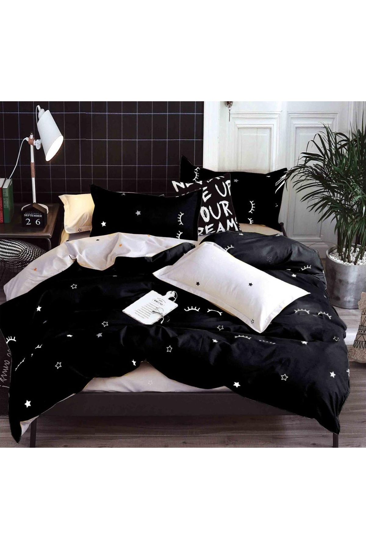 CHIRASO-CHIRASO 4-Piece Bedding Set, Satin Cotton, Fitted Sheet 180x200 cm, 2 Pillowcases 1