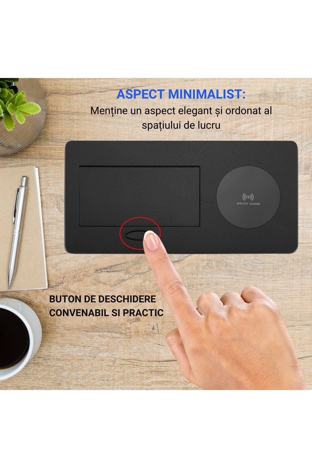 ATOMKIT-Built-in Furniture Socket with WiFi included, 15W charging, USB-C and A, Superior Material, Black 6