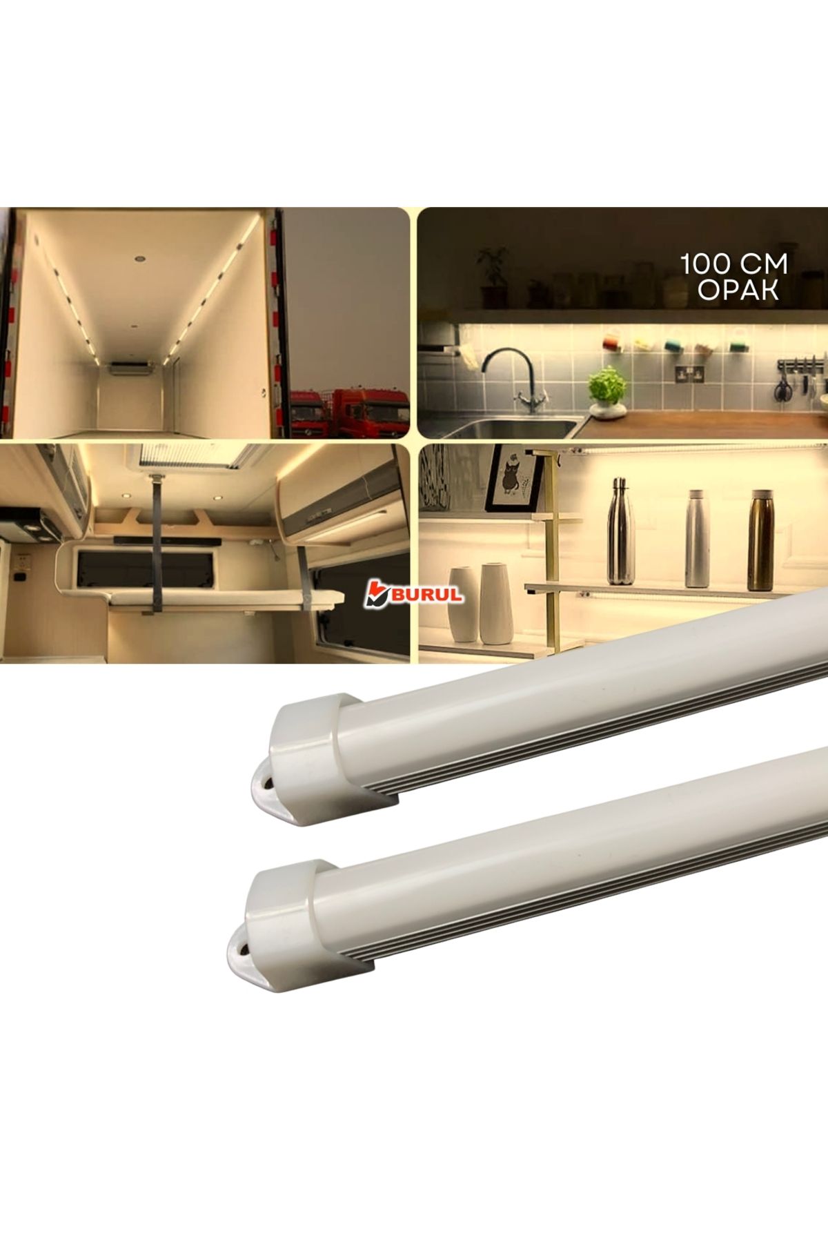 burul SB-6550 - 2 Adet Alüminyum Kasa Çubuk Led 12 Volt Gün Işığı 100 Cm Opak Karavan Tekne Otomobil