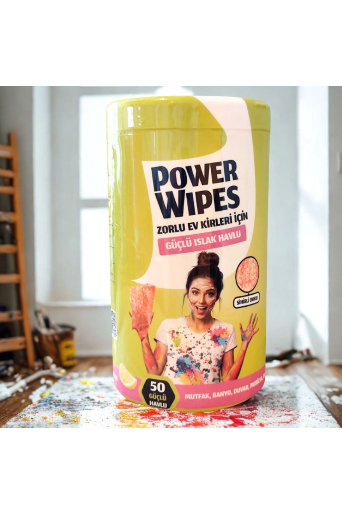 Power Wipes 1X50 Yaprak - Power Wipes Zorlu Ev Kirleri İçin Güçlü Islak Havlu
