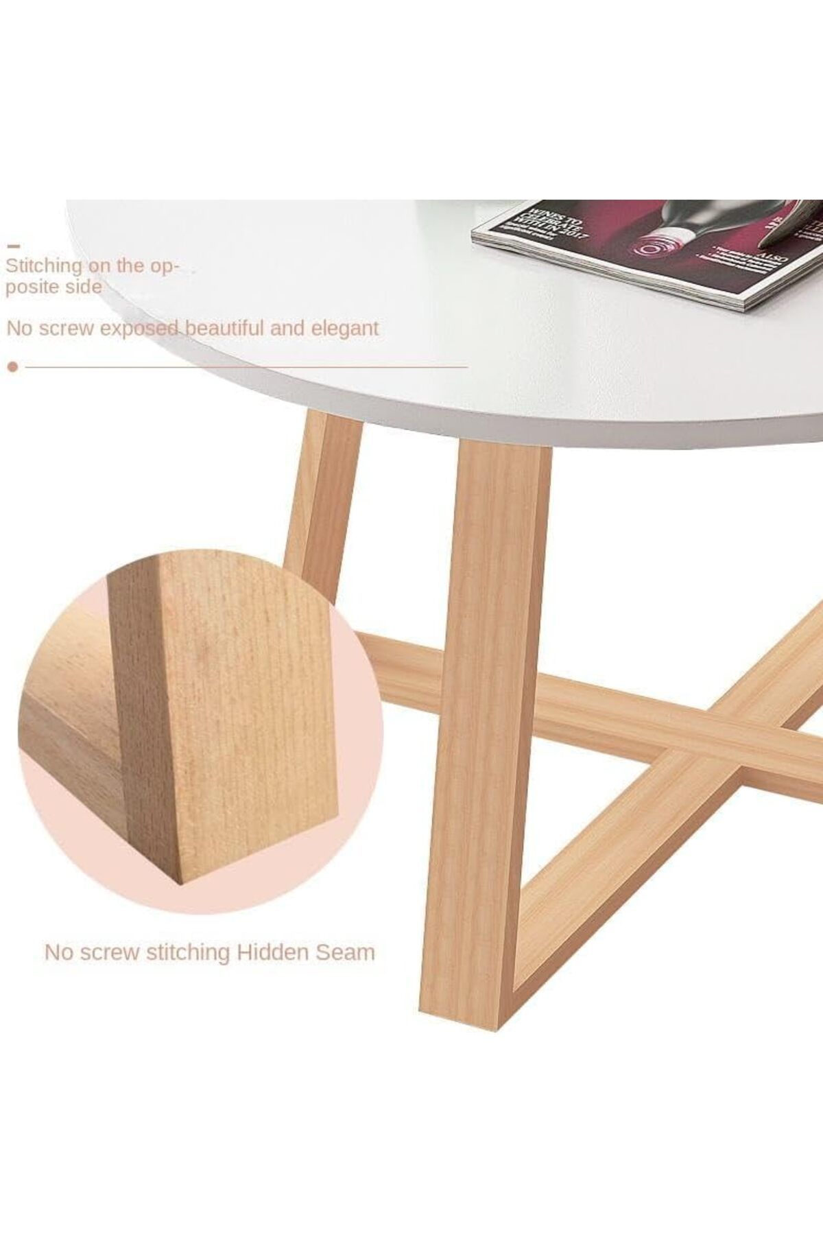 COOYA-2-piece round coffee table set, wooden frame, durable, stackable or split, easy to assemble, white 3