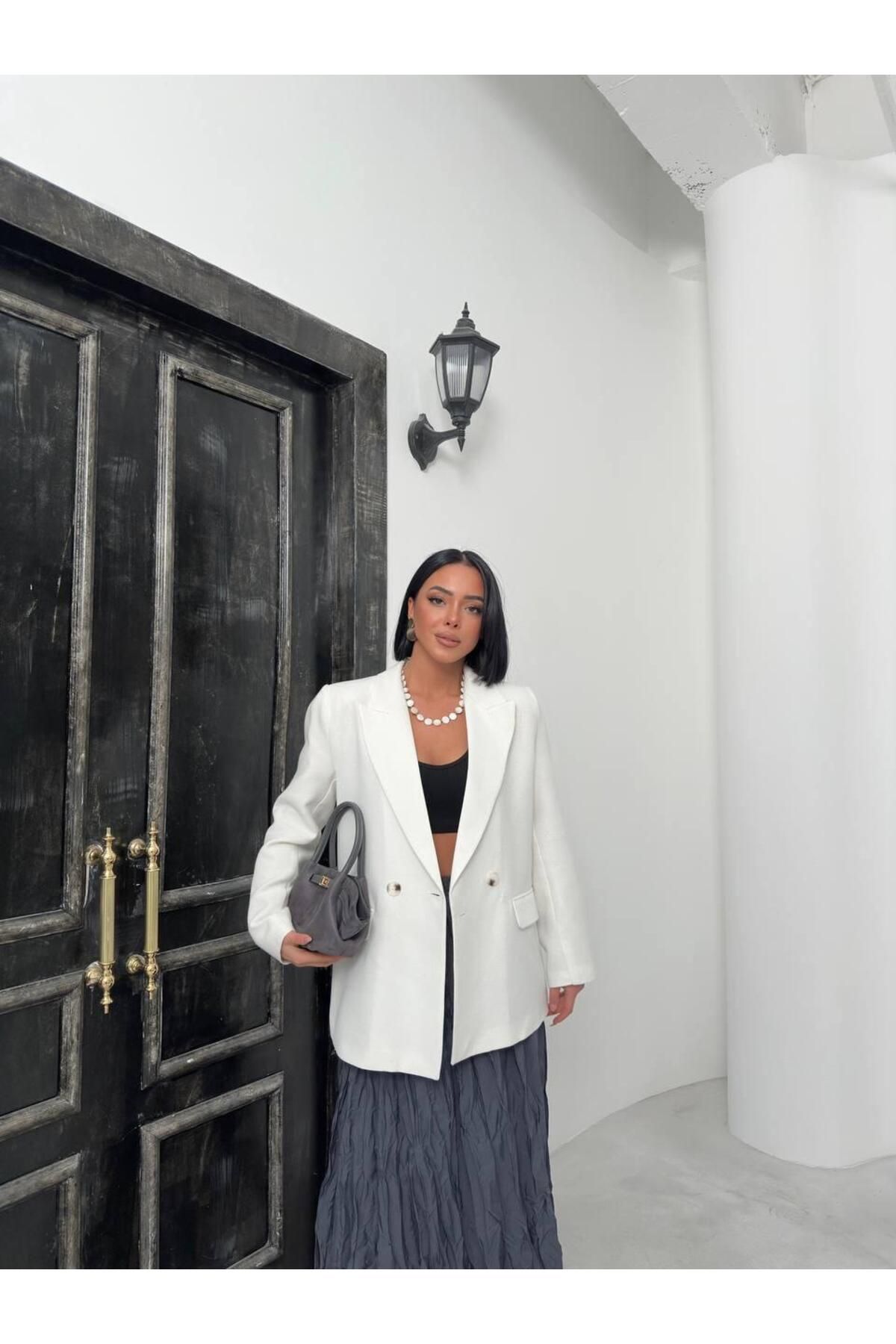 MODA Çift Düğme Ham Keten Astarlı Blazer Ceket