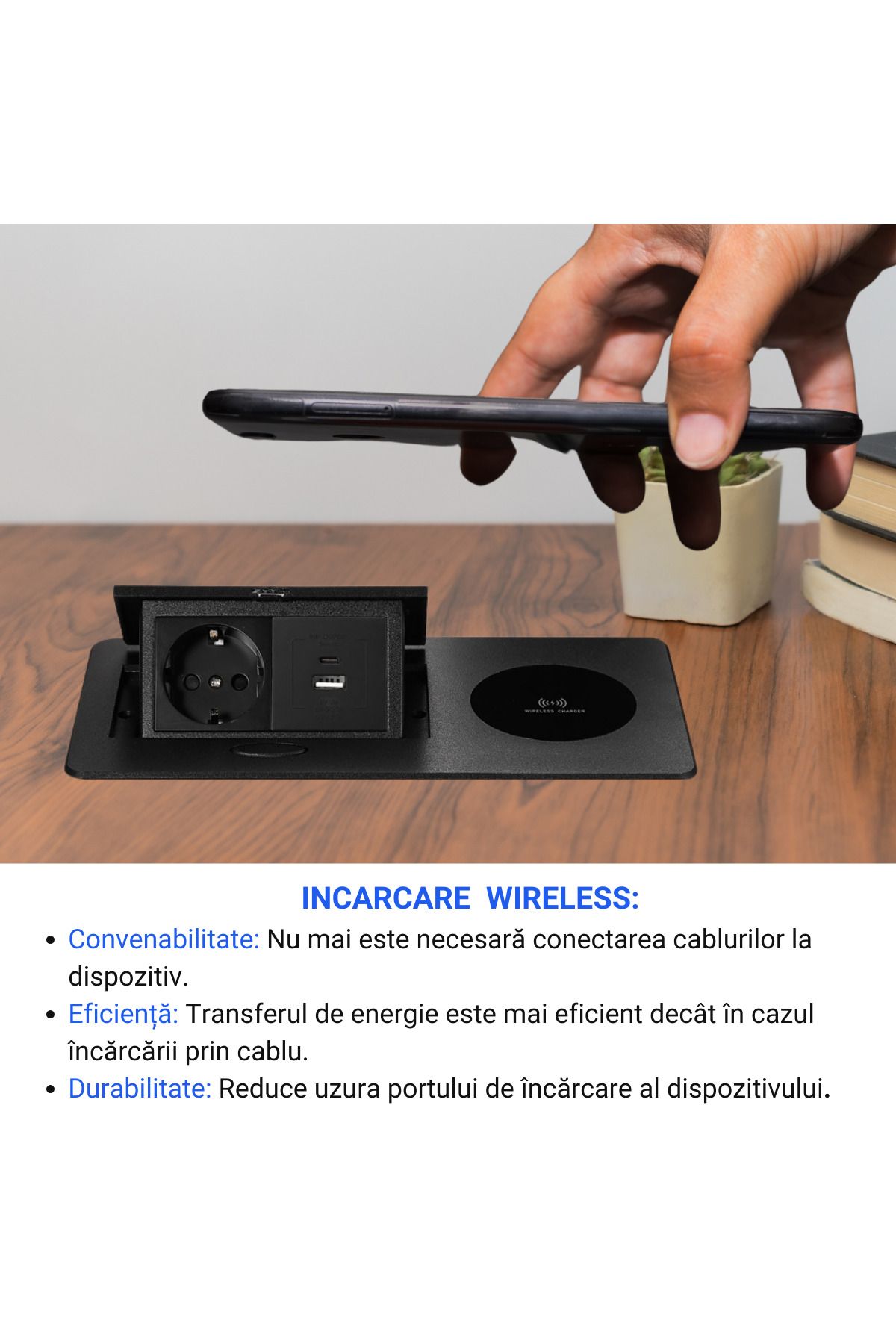 ATOMKIT-Built-in Furniture Socket with WiFi included, 15W charging, USB-C and A, Superior Material, Black 8