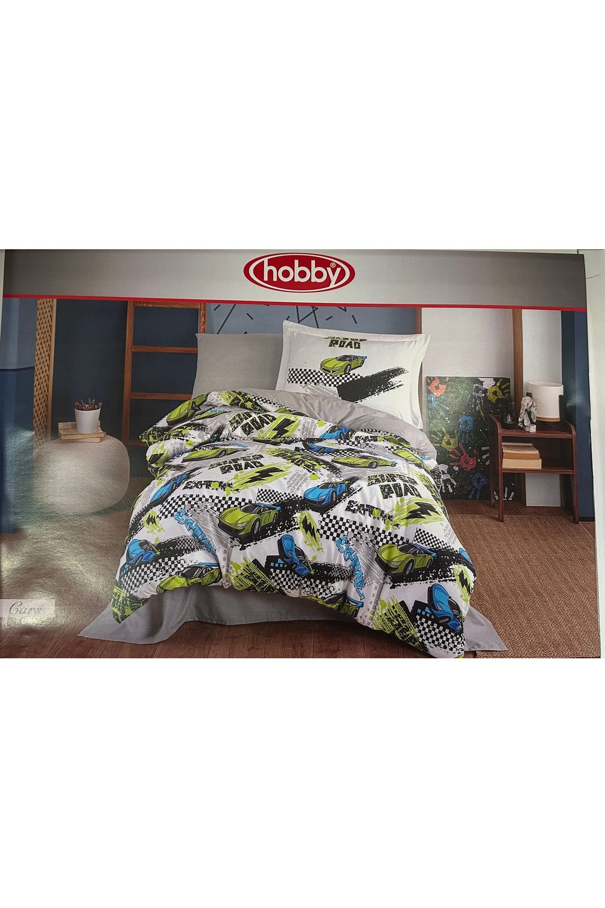Hobby home collection Hobby Tek Kişilik Ranforce Nevresim Takımı Cars Mavi