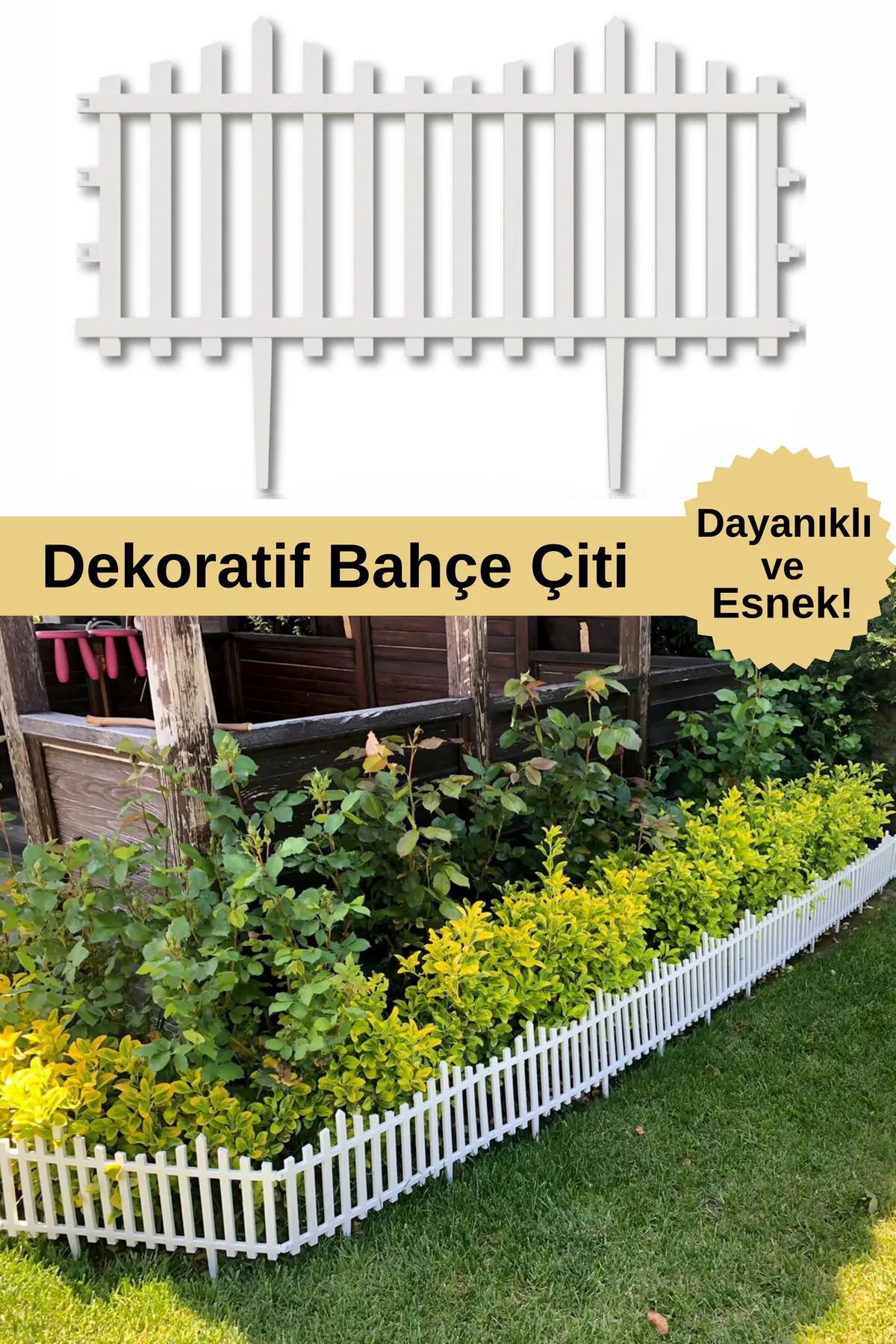 SevenHouse 1 Adet Dekoratif Bahçe Çiti Bordür Kırılmaz Plastik Çit 59 Cm Tek Peyzaj Koruma Panel Beyaz