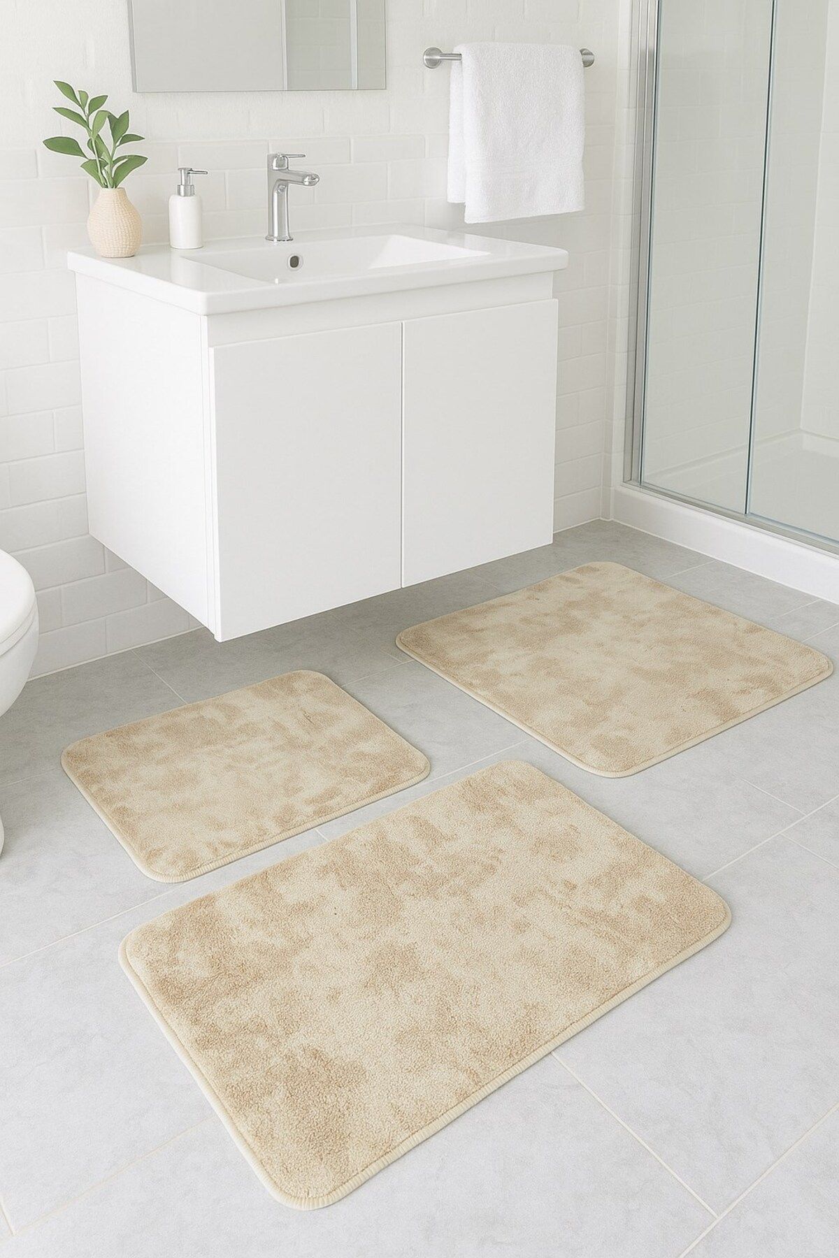EUROBANO Sadiva Doğal Kaymaz Taban 3'lü Banyo Paspası 60x100 - 50x60 - 50x60