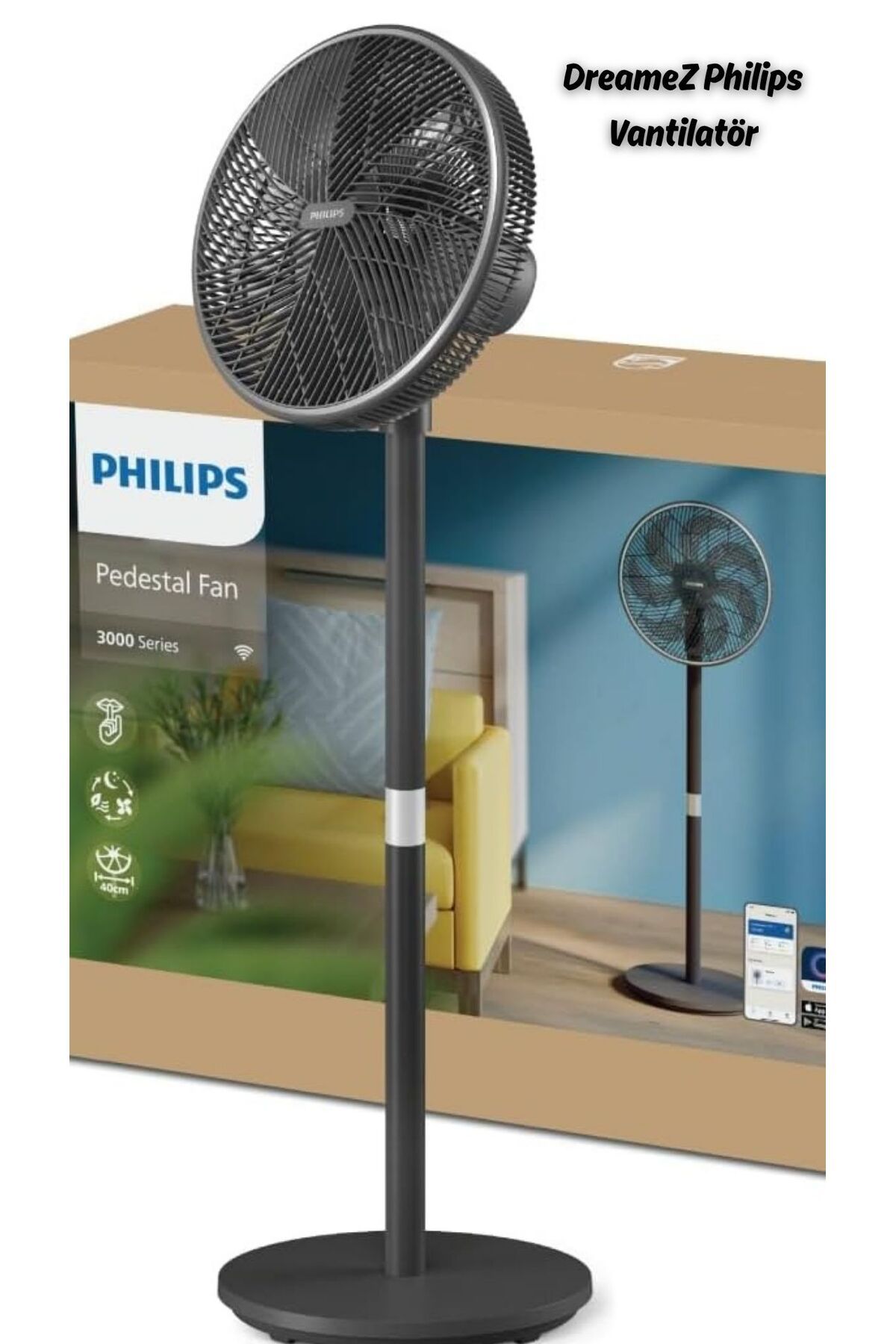 Philips Dmz Vaccumix 3000 Serisi Vantilatör,SilentWings Teknolojisi Weu/Eeu Pedestal Fan Dıg. Black