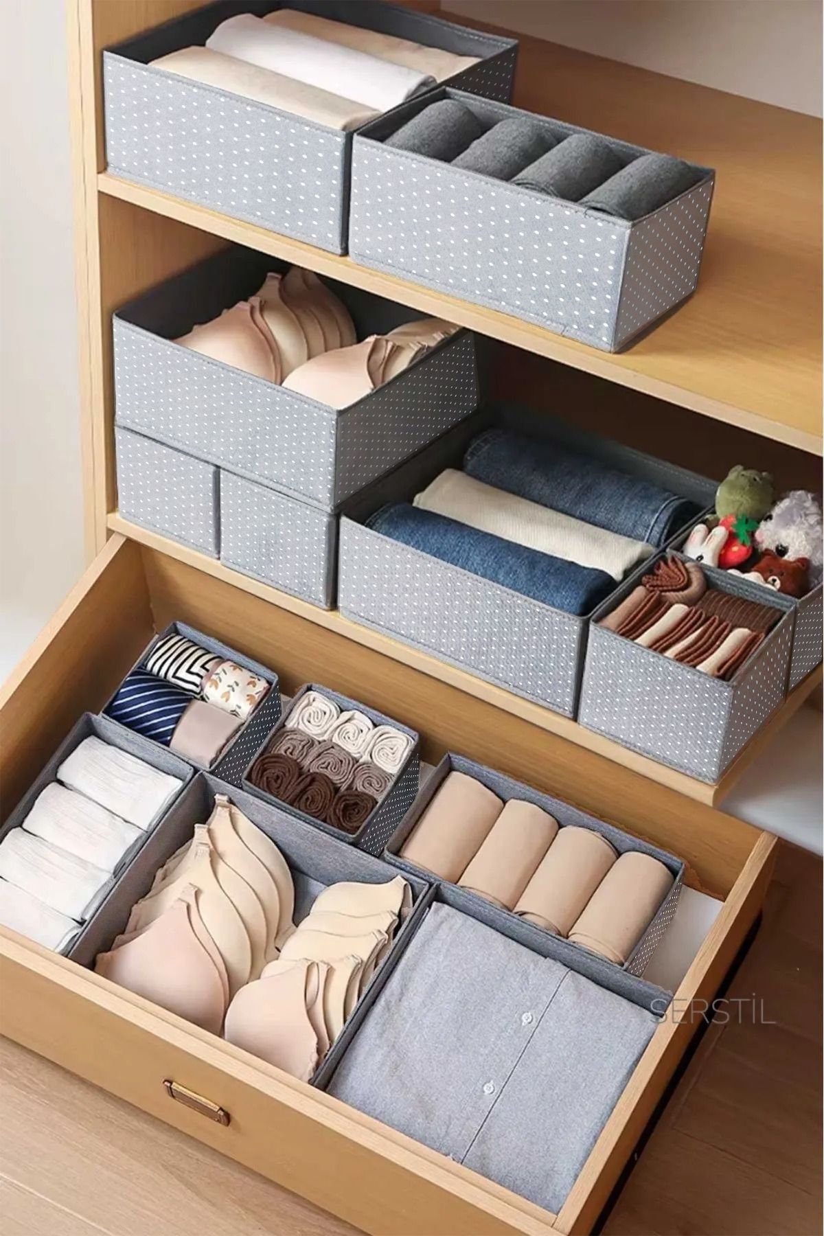 Spartek home textile 6'lı puantiye desenli - Çekmece Dolap içi Düzenleyici Kutu