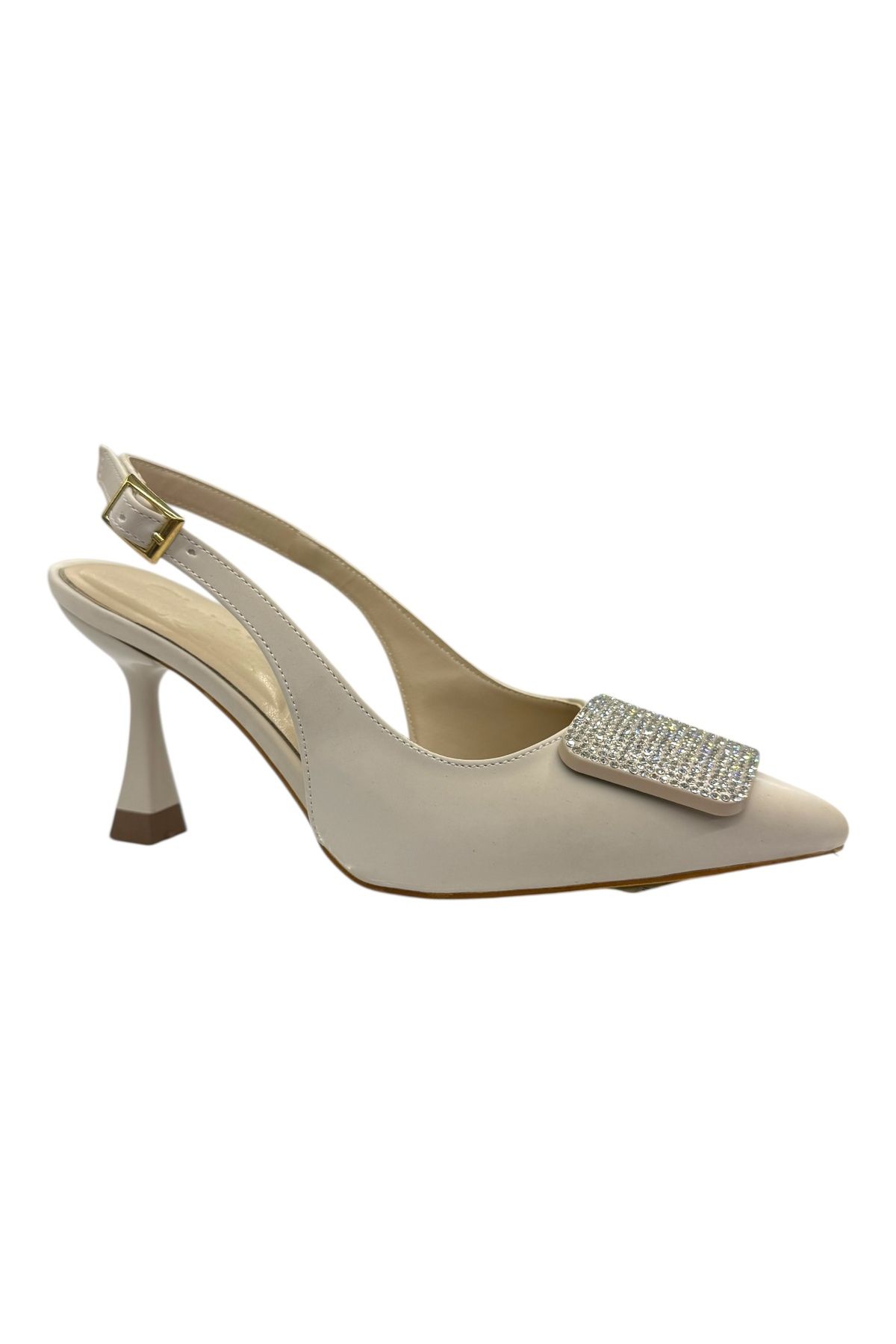 Shoes Kare Kristal Tokalı Topuklu Ayakkabı