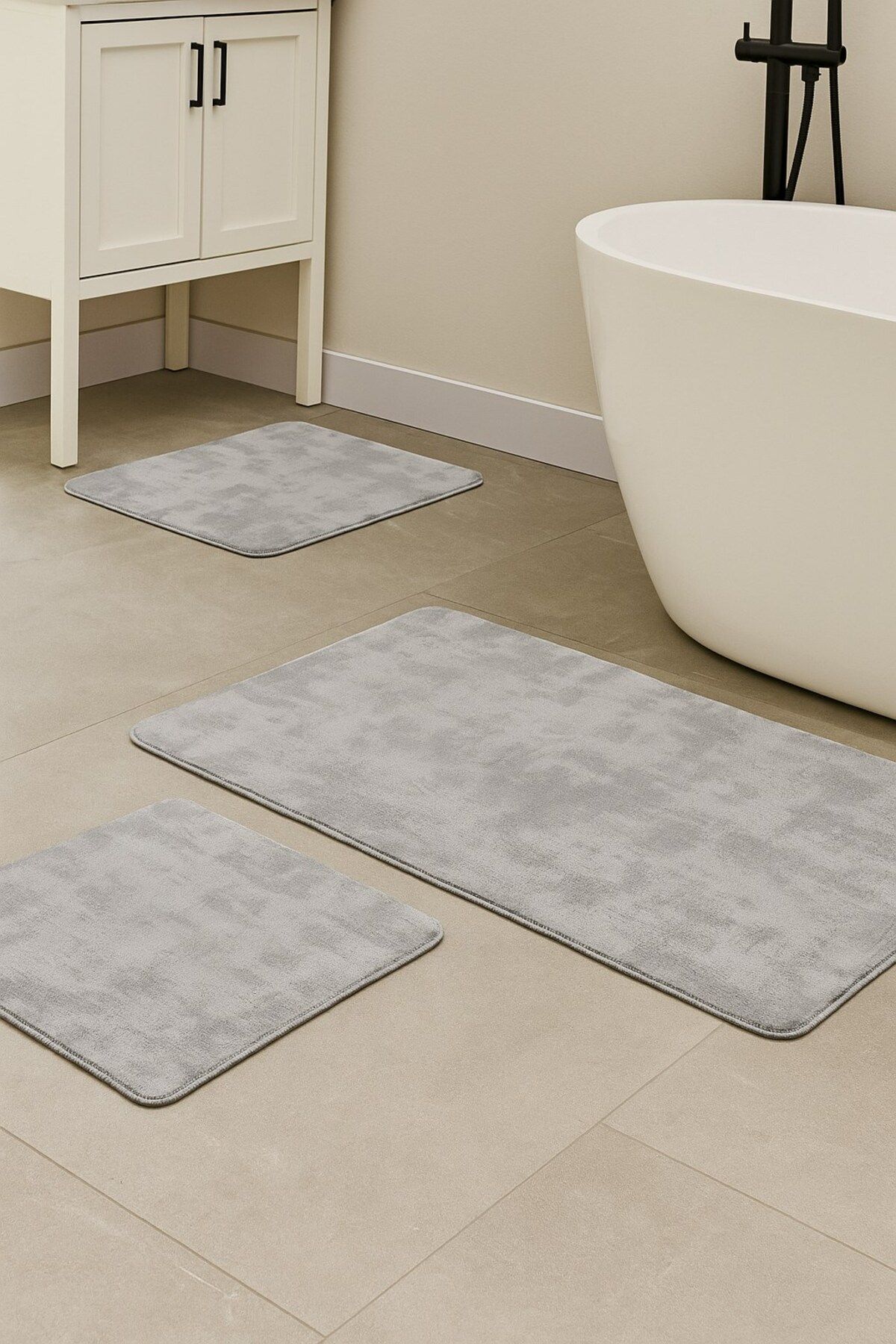 EUROBANO Sadiva Doğal Kaymaz Taban 3'lü Banyo Paspası 60x100 - 50x60 - 50x60